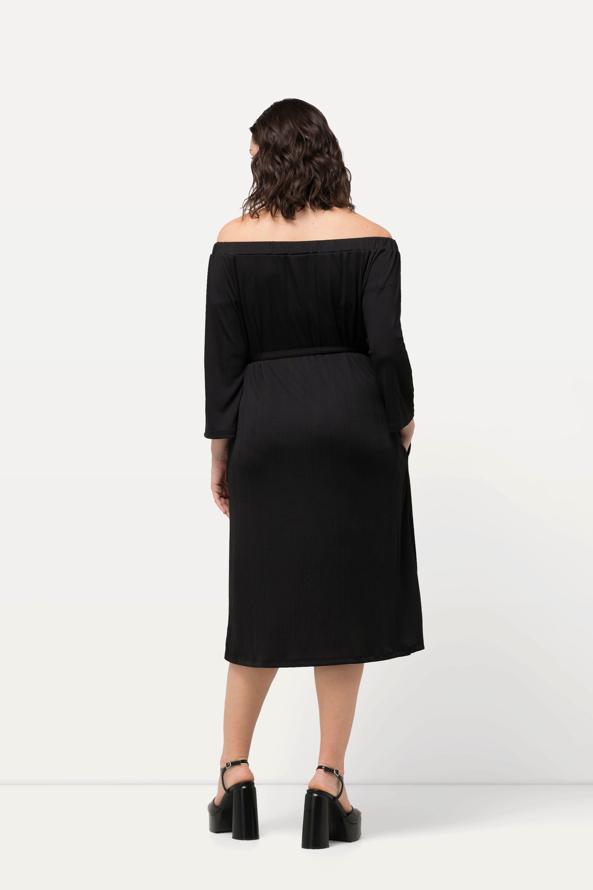 Ulla Popken Jerseykleid Midikleid Strukturjersey schulterfrei 3/4-Arm