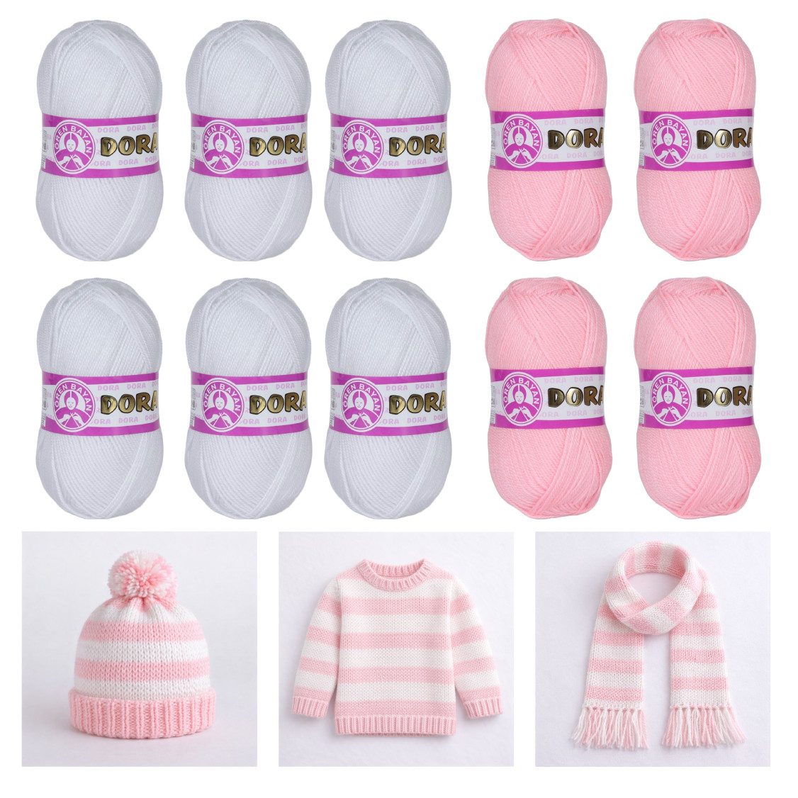 Madame Tricote Paris Ören Bayan Dora Strickwolle Projekt Set Häkelwolle, 250,00 m (Packung, 10x100g), Strickwolle Projekt Set, 100% Acryl, 250 Meter pro 100g Knäul