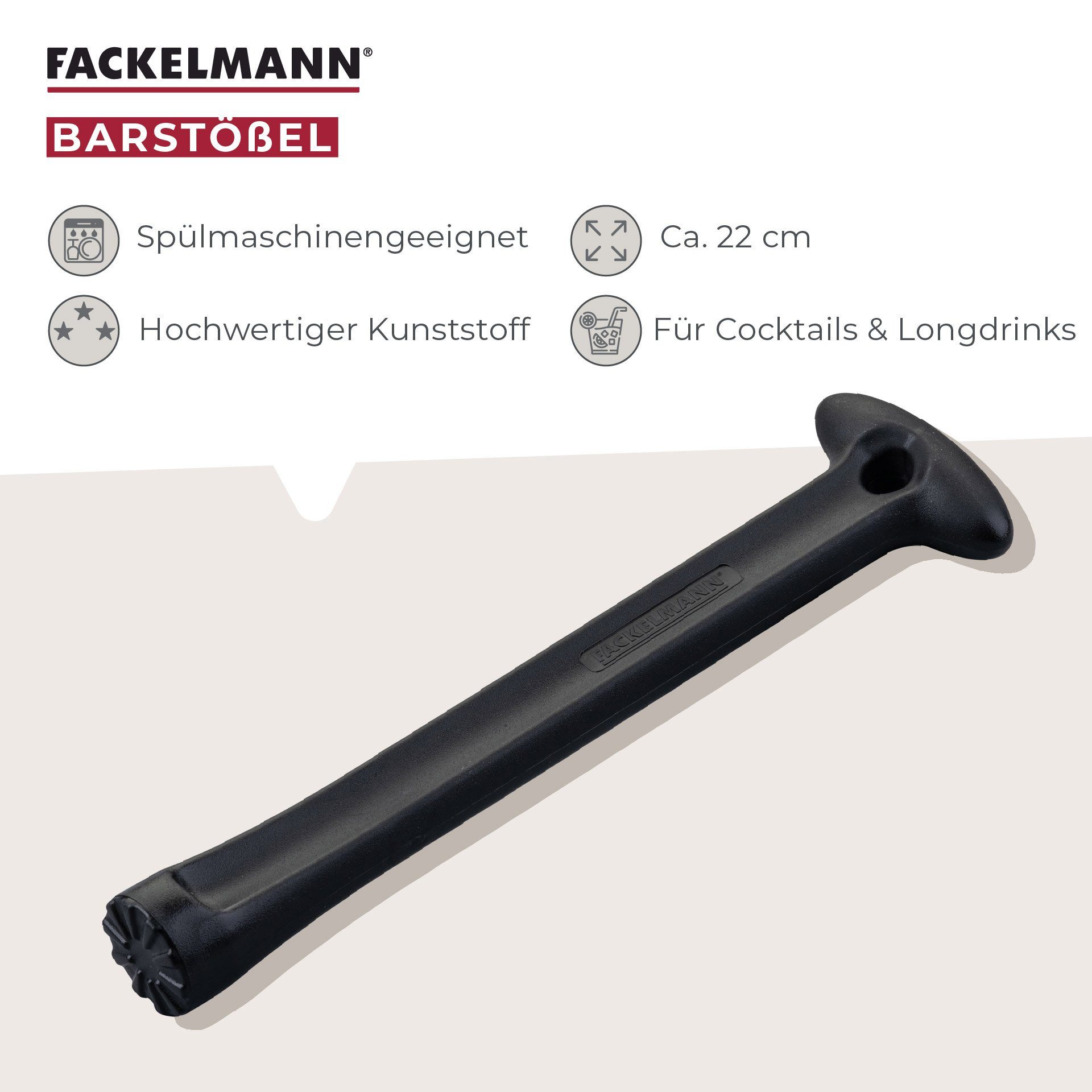 FACKELMANN Stößel Barstößel, Cocktail-Stößel, Fruchtzerkleinerer, Limettenpresse