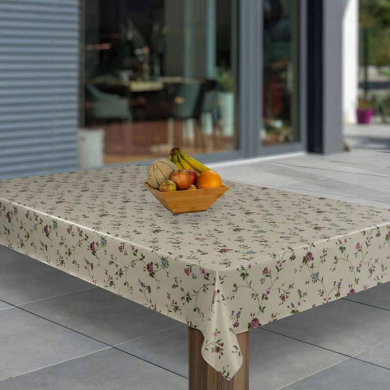 laro Tischdecke »Wachstuch-Tischdecken Abwaschbar Beige Blumen Sträucher rechteckig«