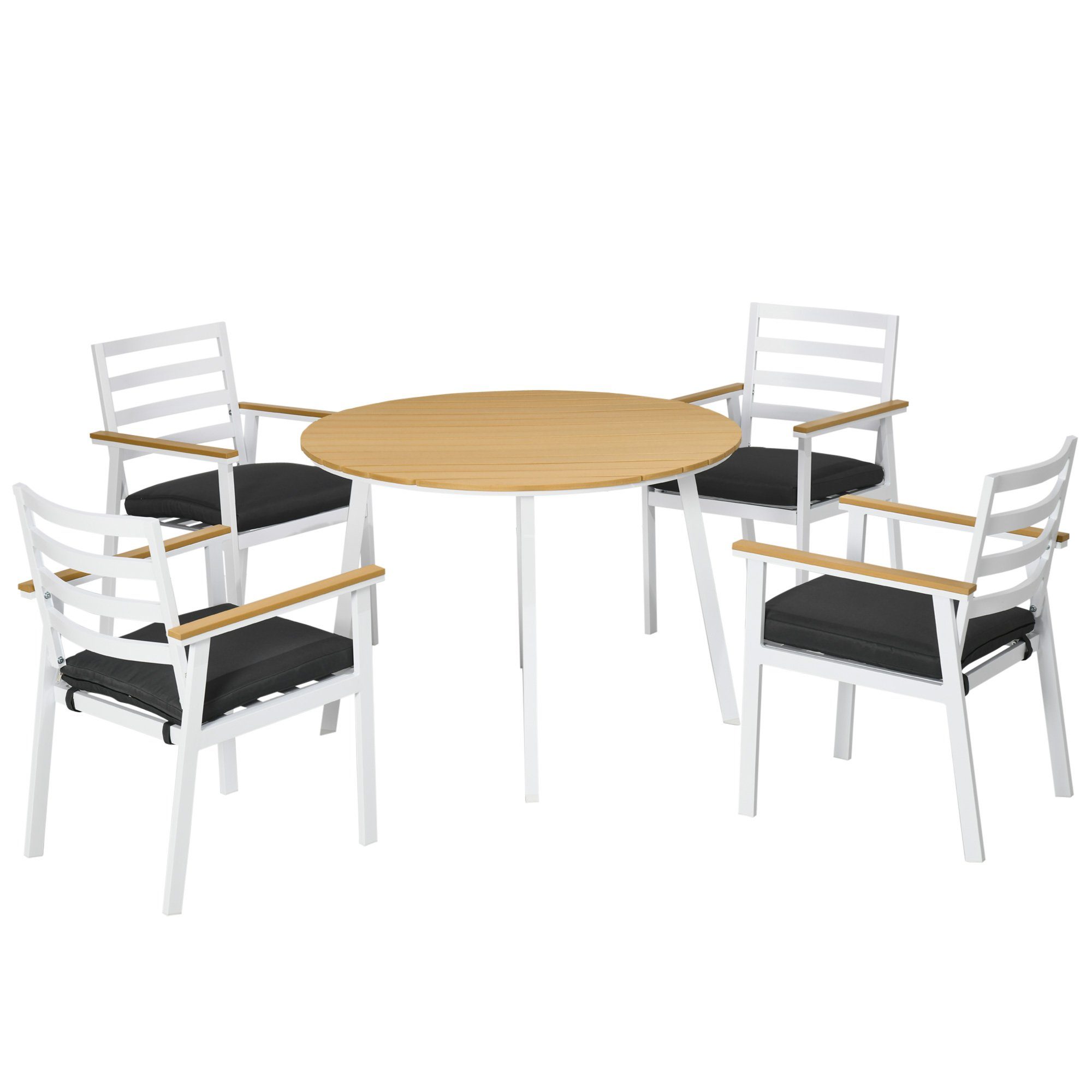 Outsunny Sitzgruppe wetterbeständig, (Set, 5-tlg., Gartenmöbel-Set), Tisch mit 4 Stühlen