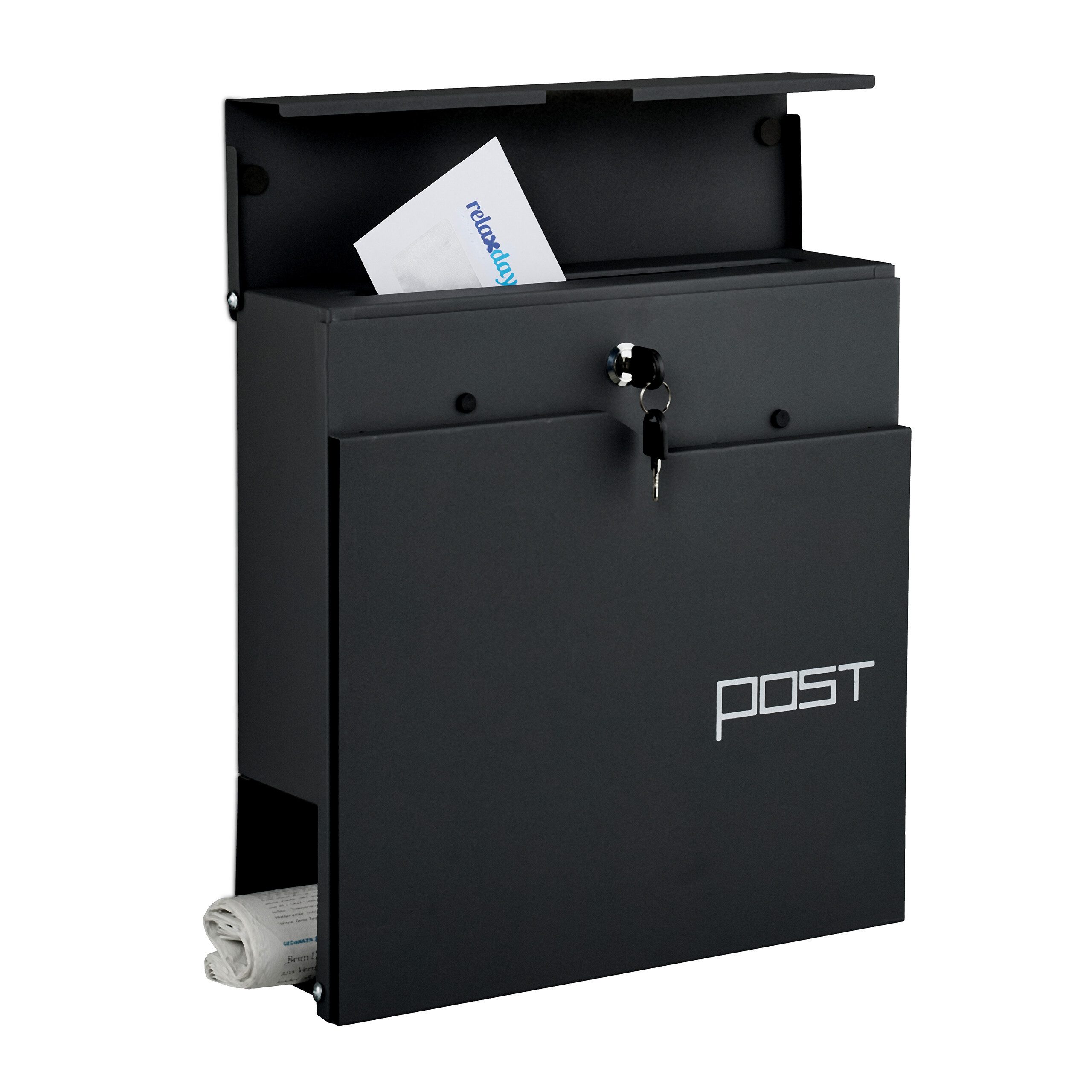 relaxdays Briefkasten mit Zeitungsfach, schwarz günstig online kaufen