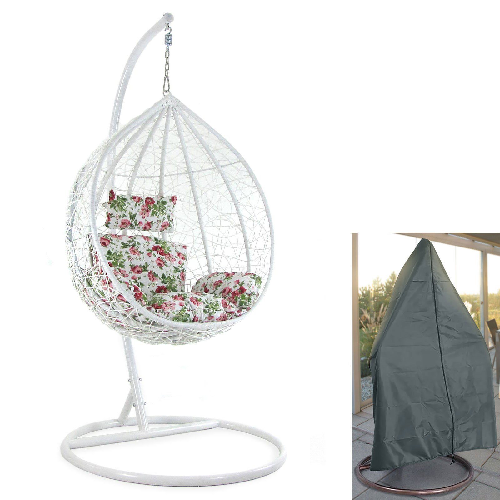 RAMROXX Hängesessel »Luxus Hängesessel mit Gestell Weiss Sitzkissen