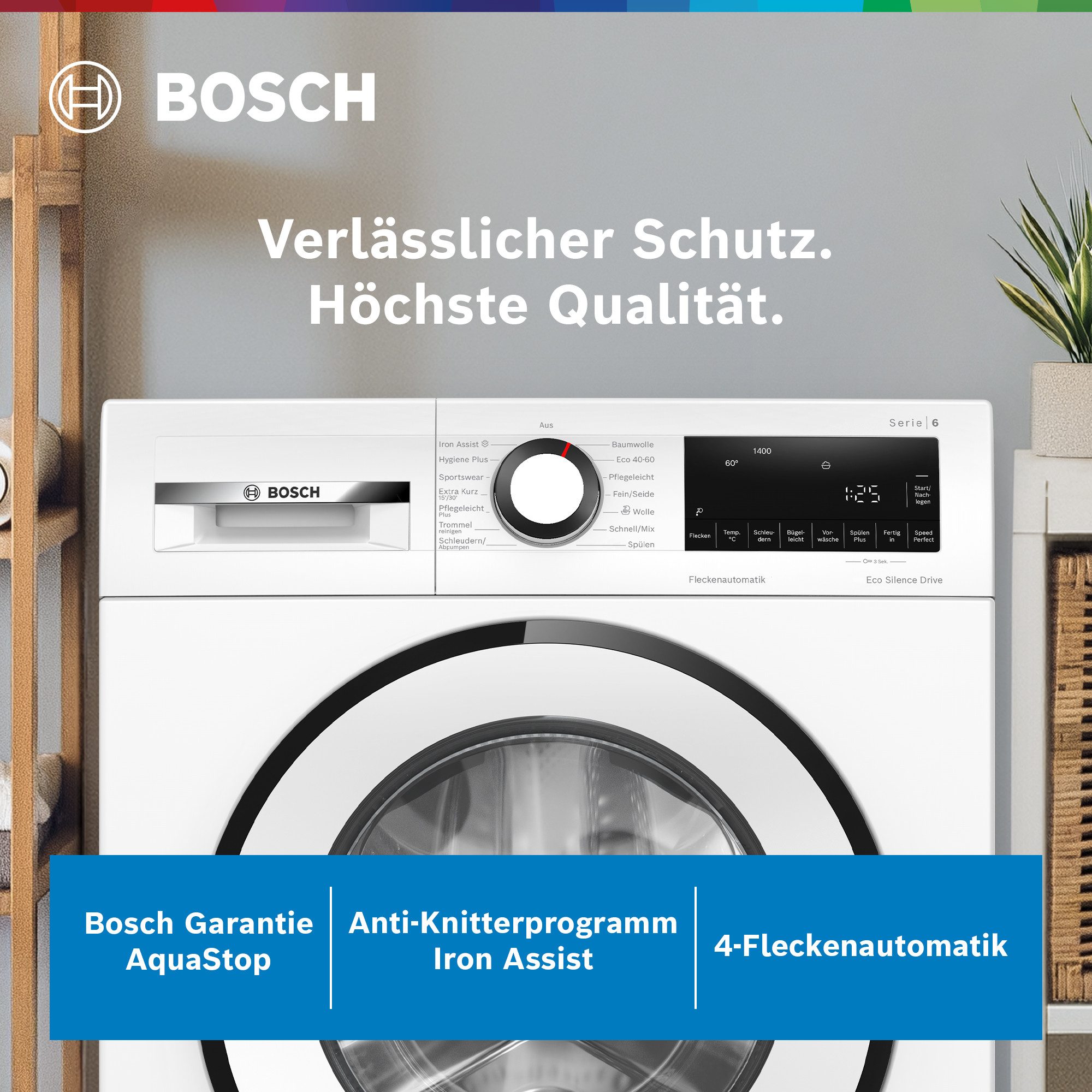 BOSCH Waschmaschine Serie 6 WGG244ZV0, 9 kg, 1400 U/min, Knitter-Programm Iron Assist, Speed Perfect, Nachlegefunktion