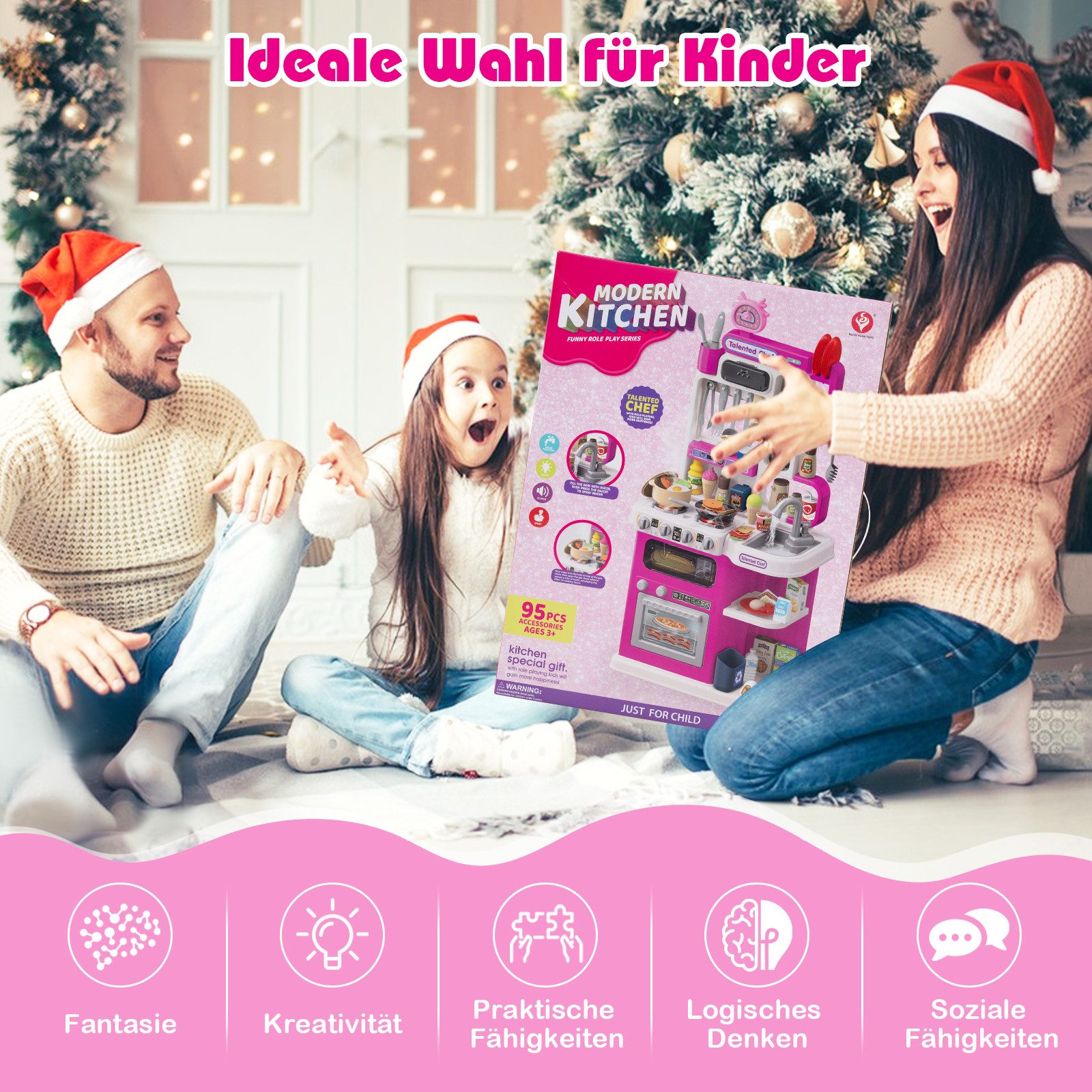 COSTWAY Spielküche PP, mit 54 Zubehör, Spielküche mit Licht, Sound & Dampf günstig online kaufen