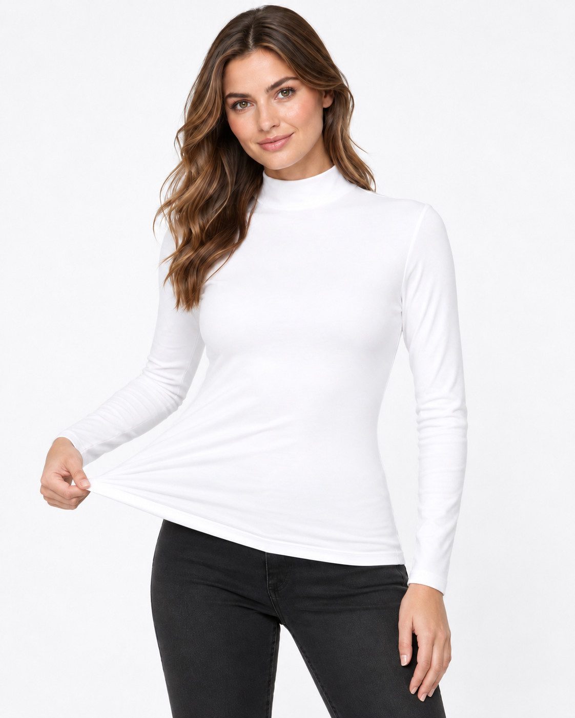 fashionshowcase Langarmbody Langarmbody Damen Body Shirt Top mit Halbkragen Langarm Bodyshirt Atmungsaktive Baumwollmischung – Bild 4 von 5