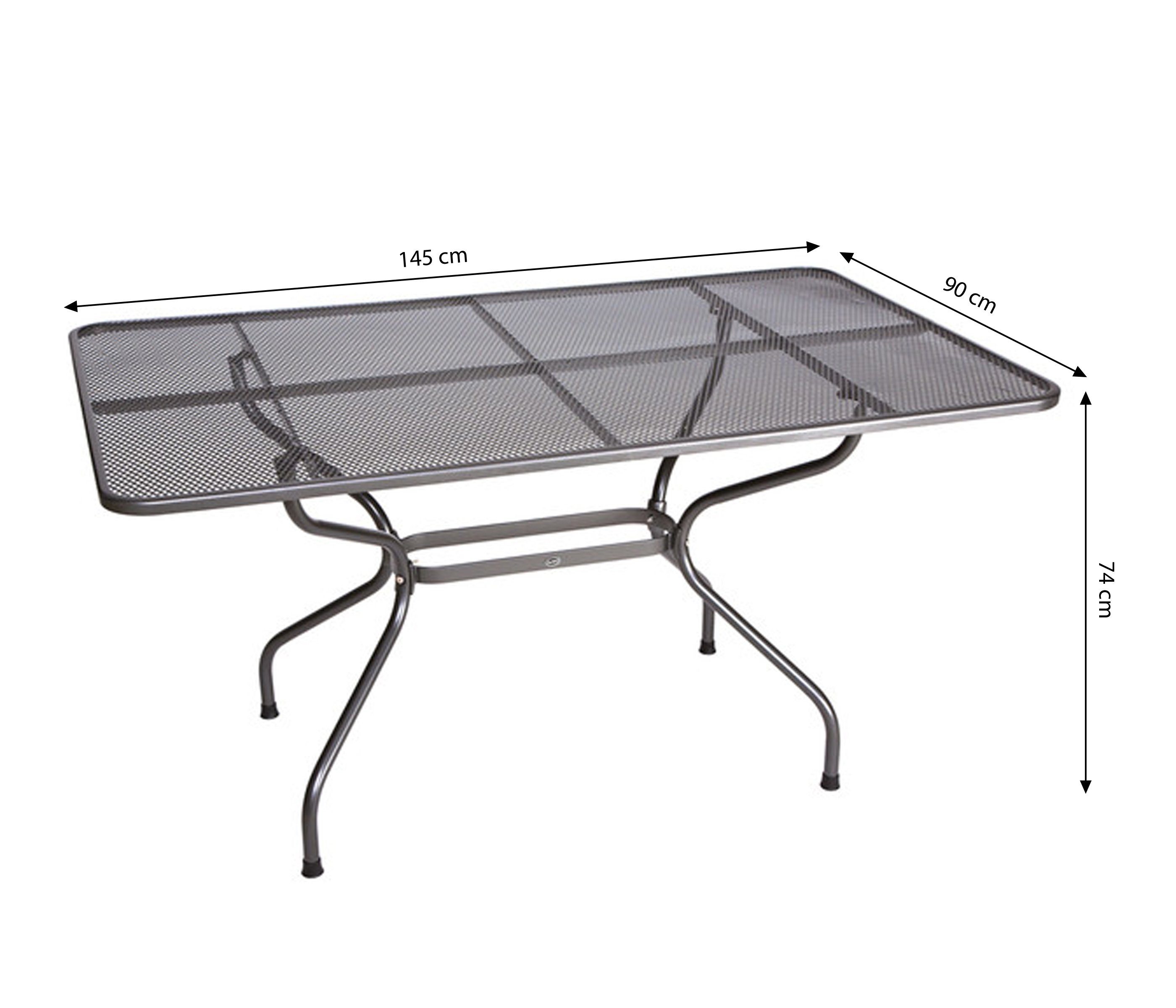 Royal Garden Gartentisch Streckmetall Tisch, 145 x 90 x 74 cm, Wetterbeständiger Tisch aus Streckmetall mit Elotherm®-Beschichtung