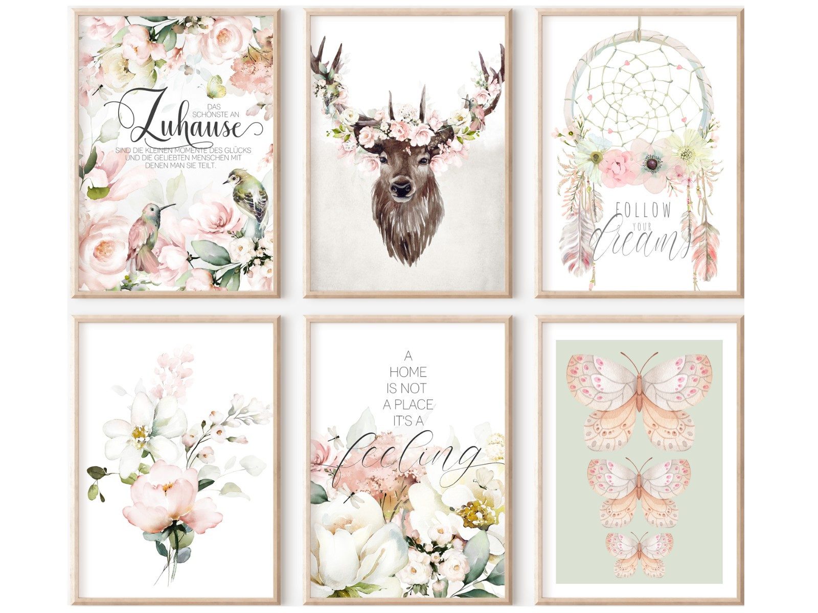 Poster Bilderset Wandbilder Bilderwand ZUHAUSE FEELING HIRSCH 6er
