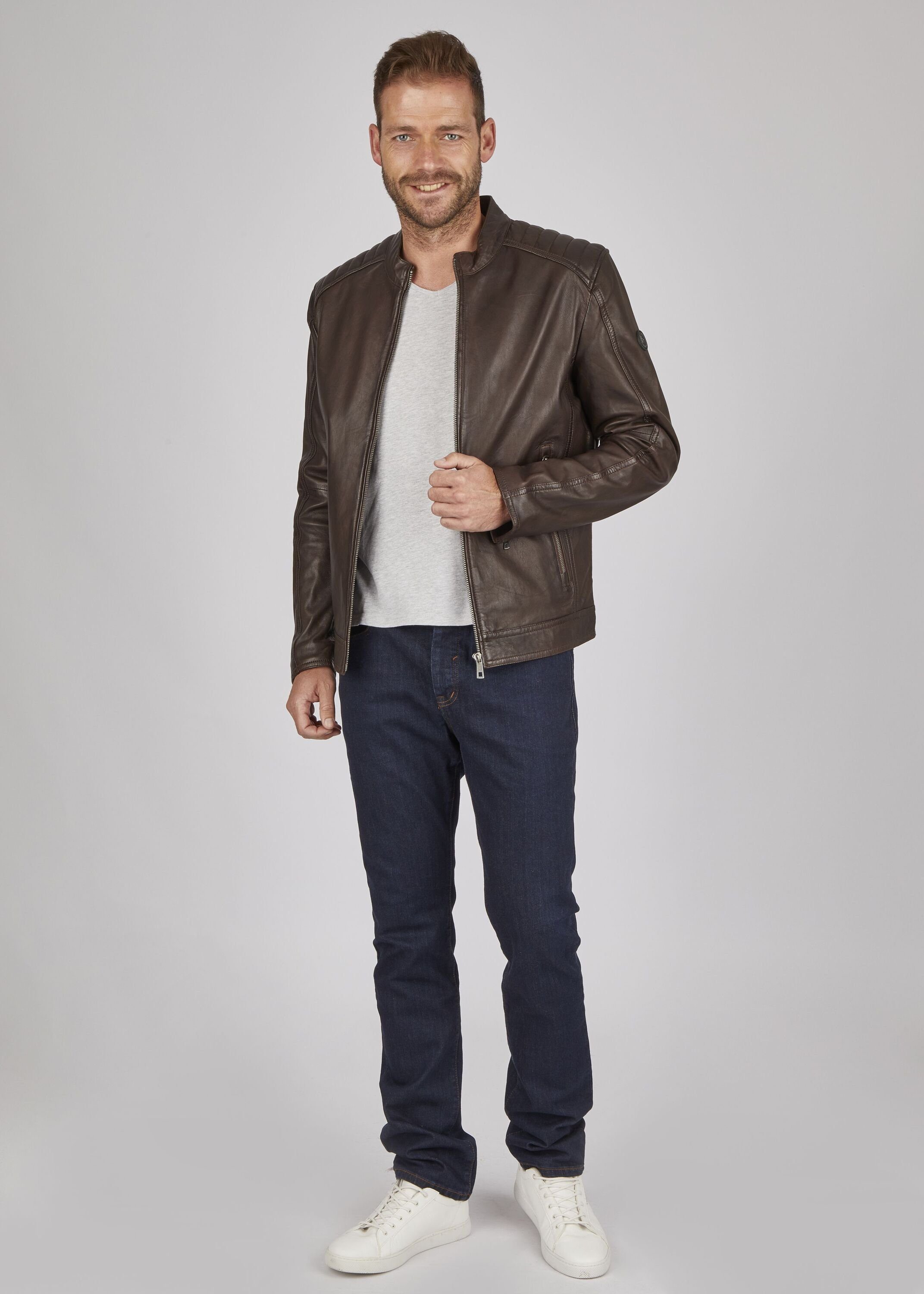 bugatti Lederjacke BUAPOLLO (1-St) mit Schultersteppung und Reißverschlüssen