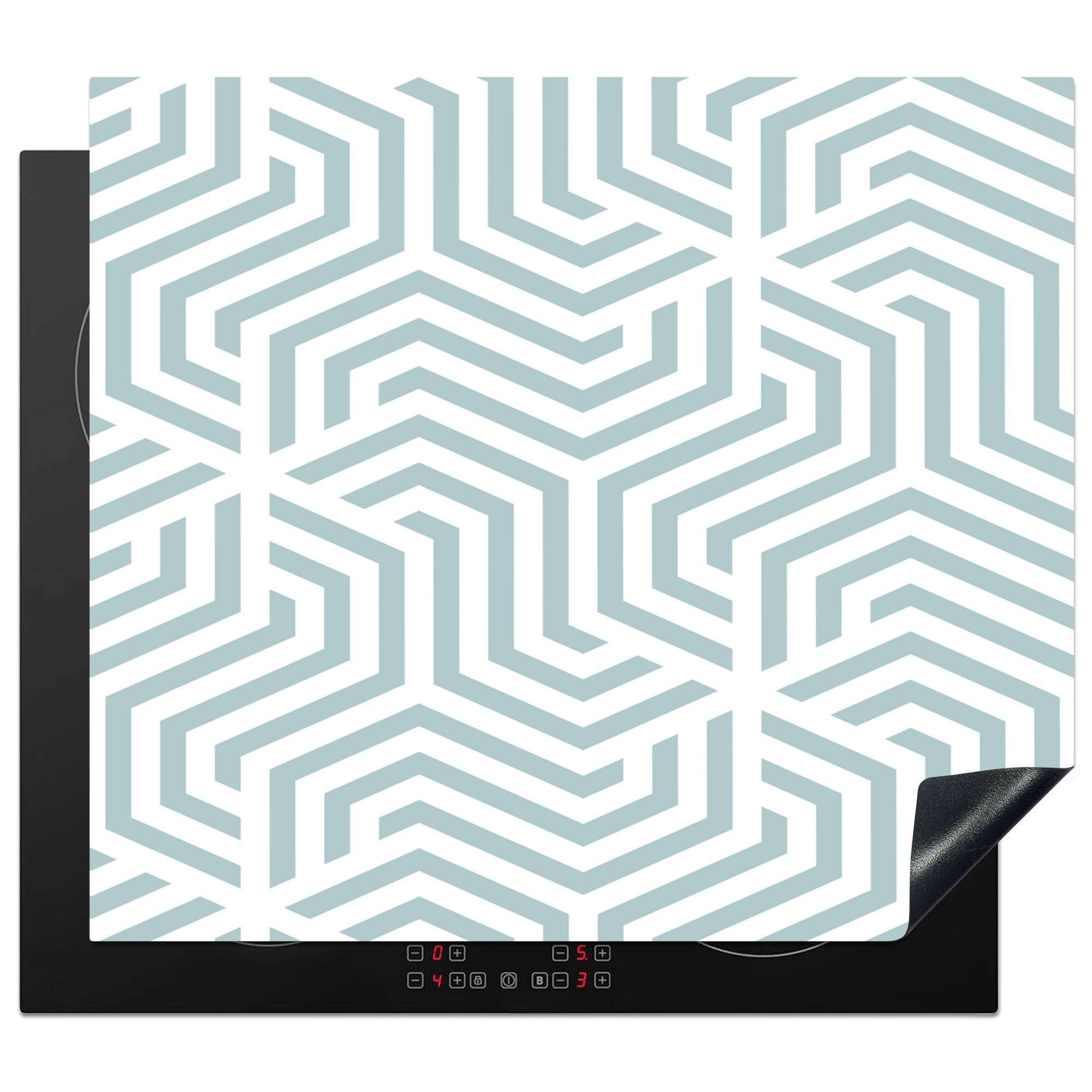MuchoWow Herdblende-/Abdeckplatte Muster - Linie - Design - Grün, Vinyl, (1 tlg), 59x51 cm, Induktionsschutz, Induktionskochfeld, Ceranfeldabdeckung