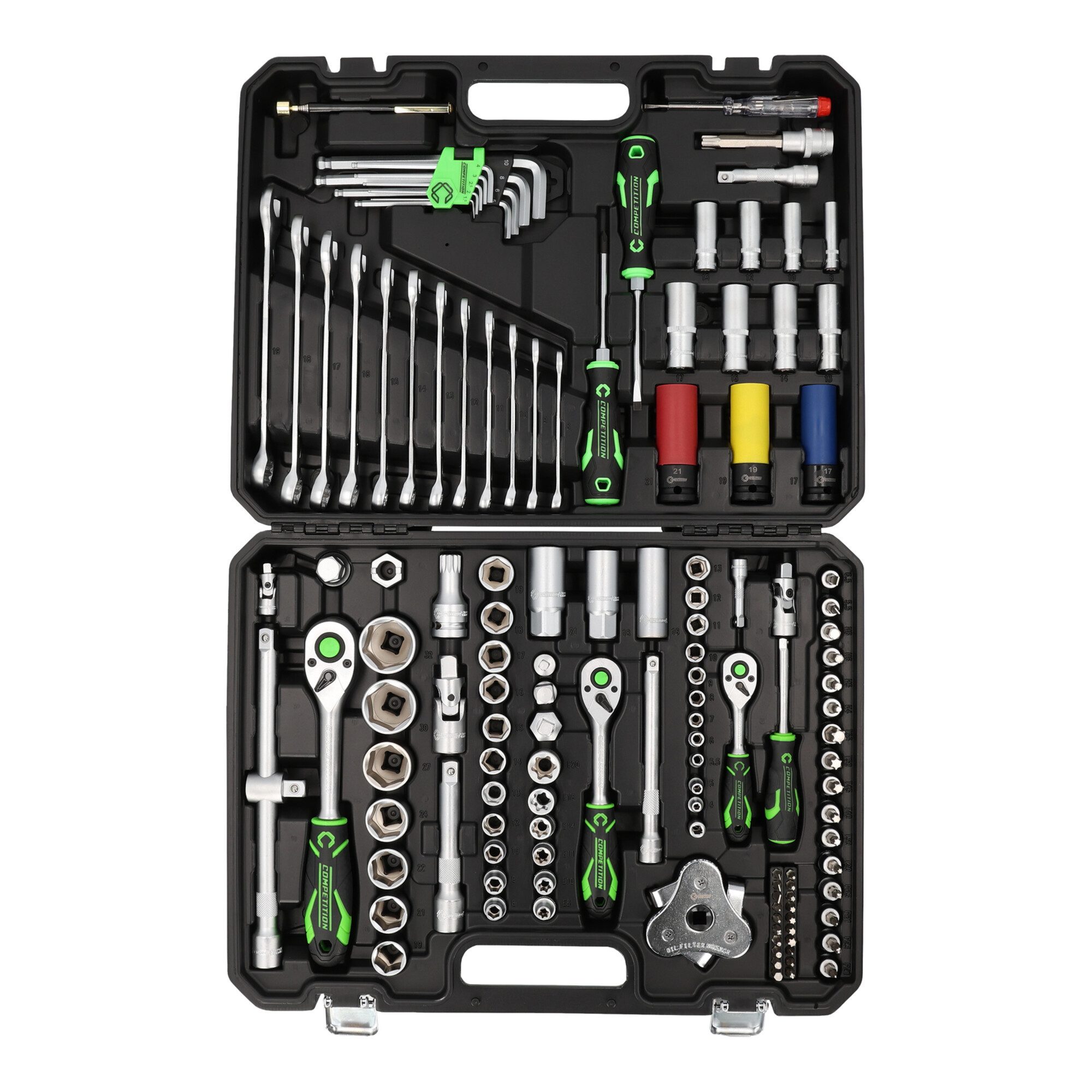 KS Tools Steckschlüssel KS Tools COMPETITION 1/4"+3/8"+1/2" Steckschlüssel-Satz, 132-tlg, KFZ-