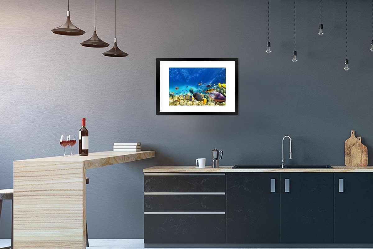 Gerahmtes Korallen Meer Kunstdruck, Fische Poster, St), Rahmen, mit MuchoWow - (1 Unterwasserwelt, Schwarzem - Bilderrahmen Poster -