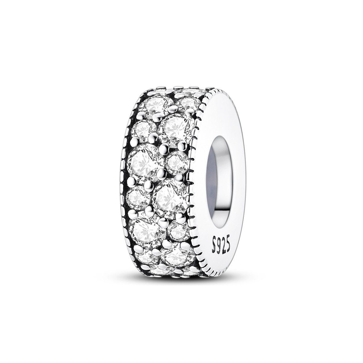 PANDACHARMS Bead Zweireihiges Pavé Stopper Zwischenelement, 925 Silber mit Zirkonia