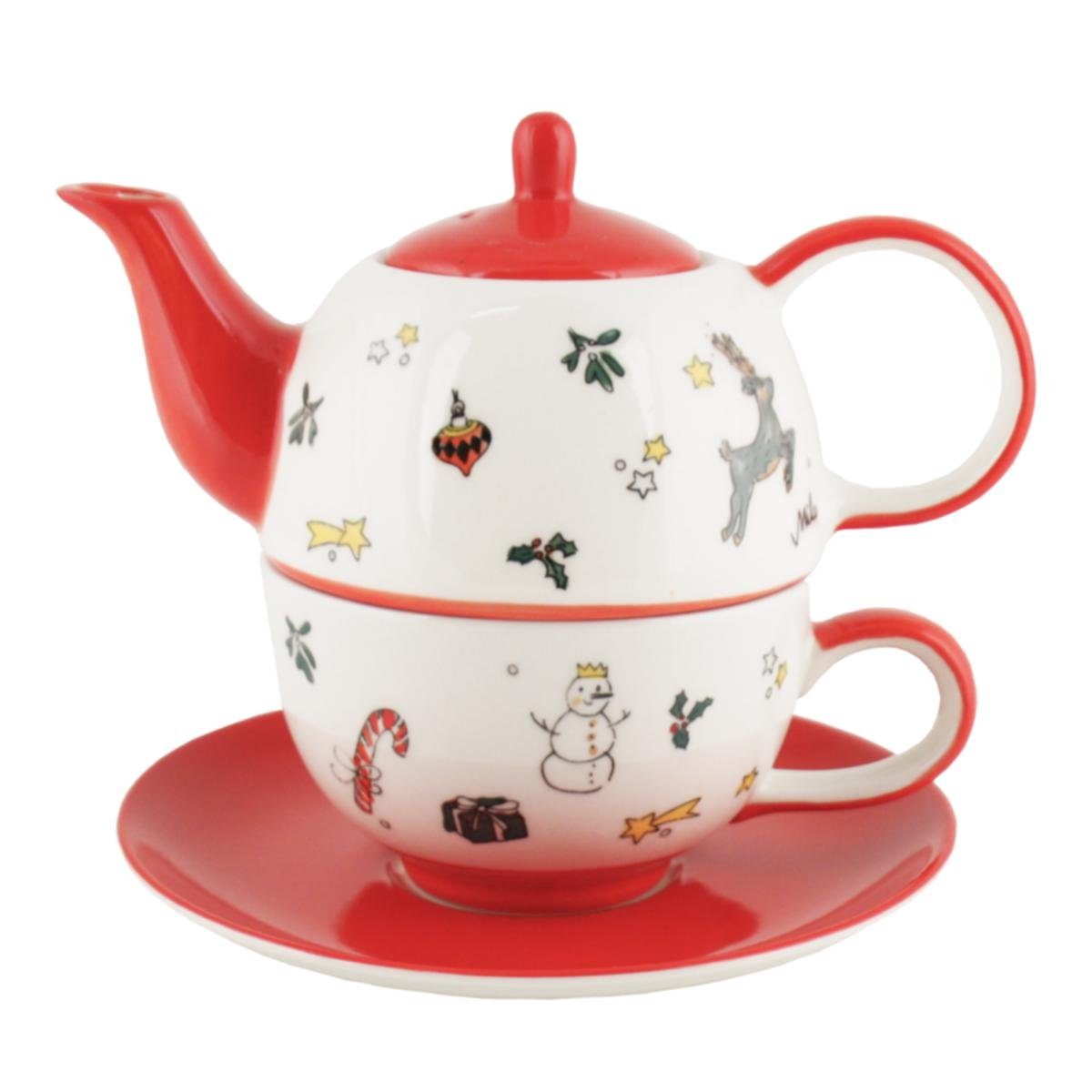 Mila Teekanne Mila Keramik Tee-Set Tea for One Frohes Fest, 0,4 l, (Set, Tee-Set)