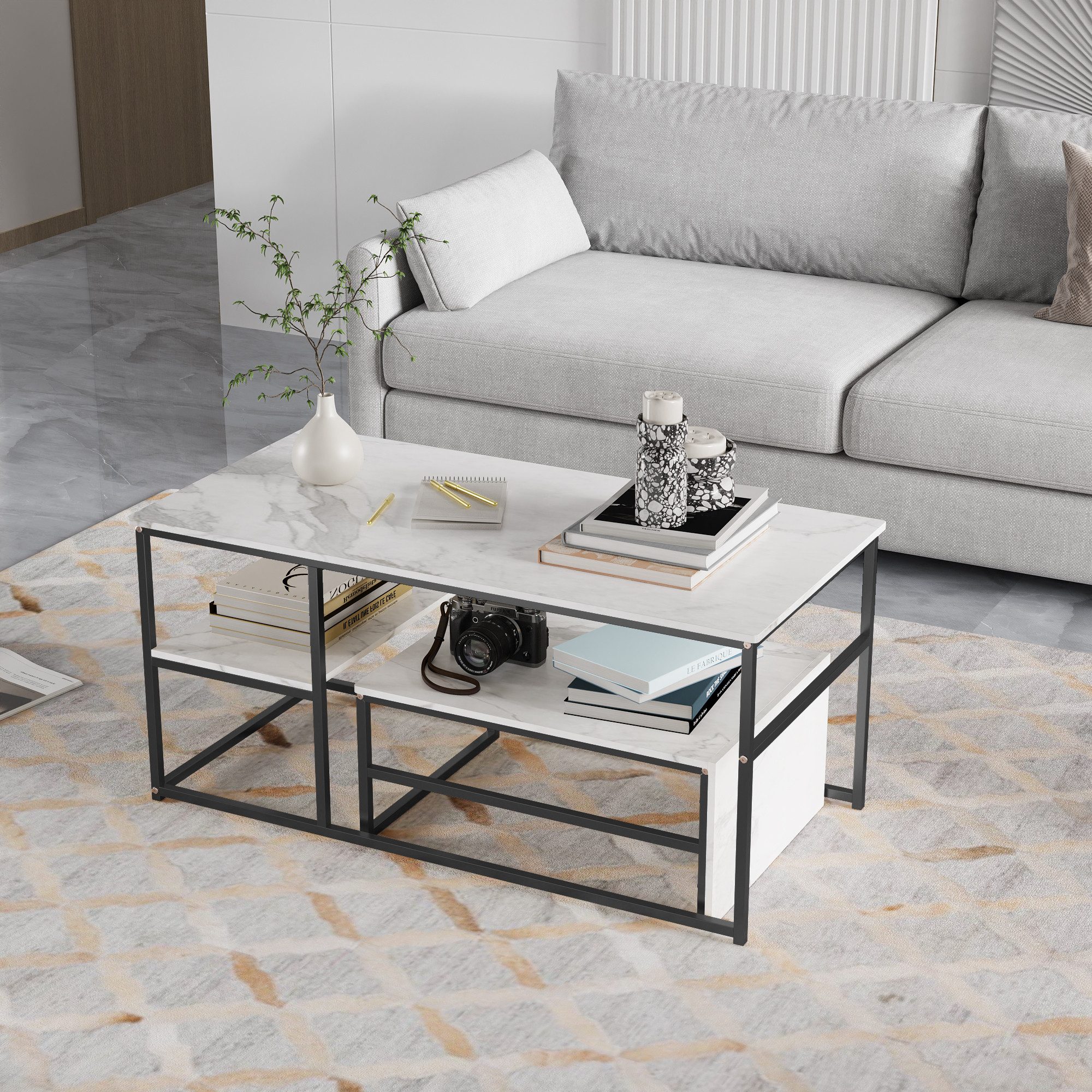 Gdood Couchtisch Rechteck Satztisch Beistelltisch stapelbarer Sofatisch (2- günstig online kaufen