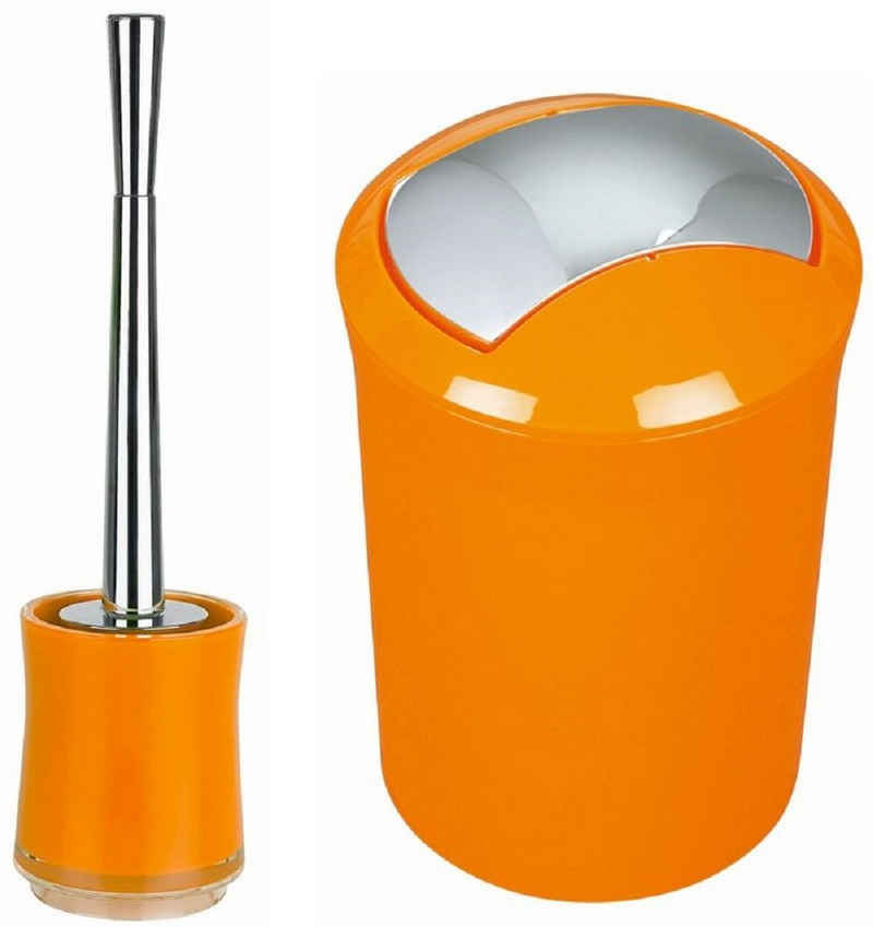 spirella Badaccessoires-Sets SYDNEY, Badezimmer-Set, 2-tlg., bestehend aus Kosmetikeimer Schwingdeckel 5L, WC Bürste, Acryl, stylisher Look, orange glänzend, Kombi-Set
