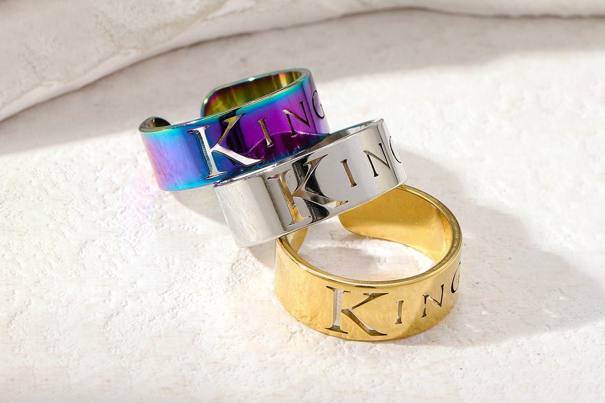 Eyecatcher Fingerring Queen und Queen, und verschiedene Farben, Paare Größenverstallbar Ringset Freunde Statement King für King Ring