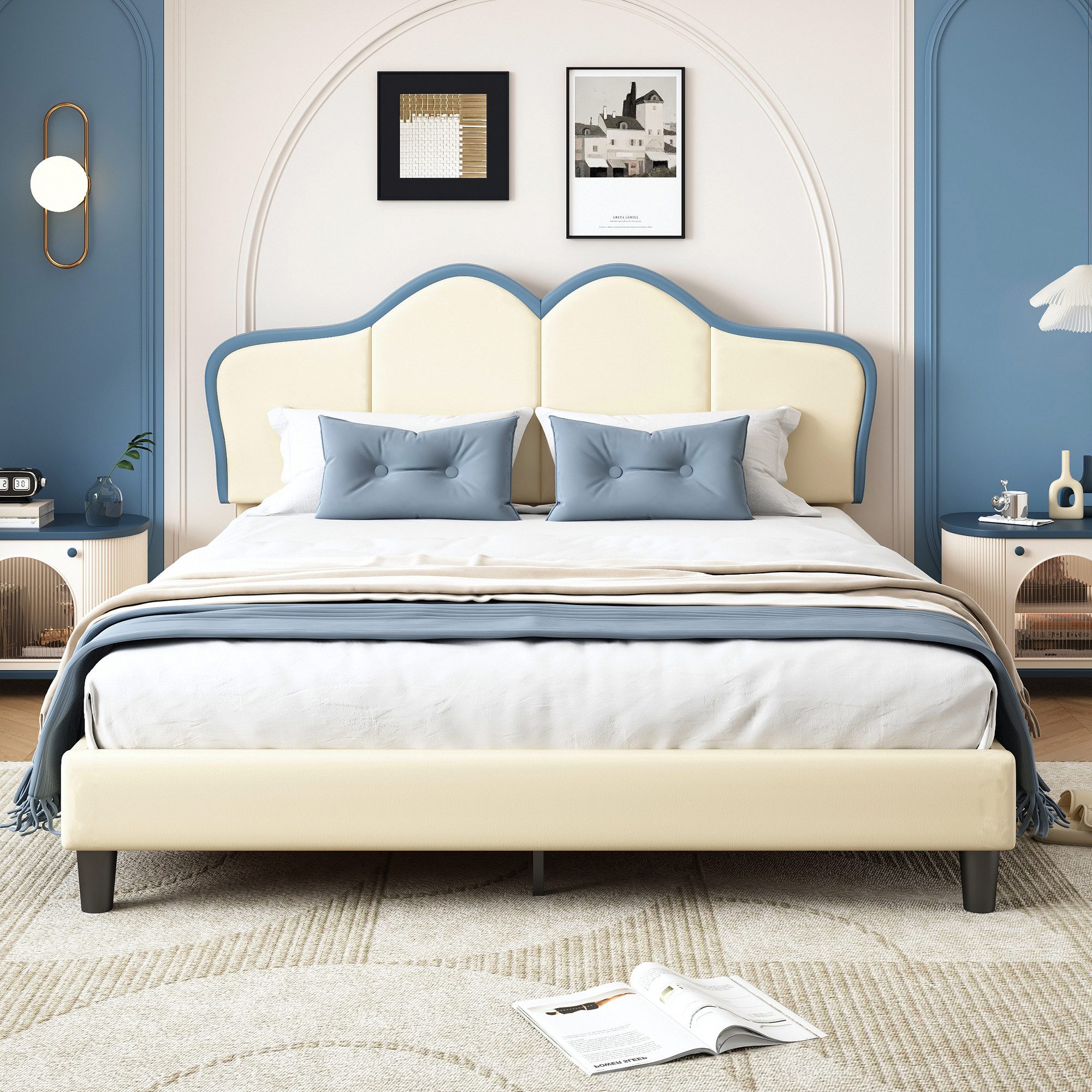 Flieks Polsterbett, Kinderbett Einzelbett 90x200cm mit Wellenform-Kopfteil günstig online kaufen