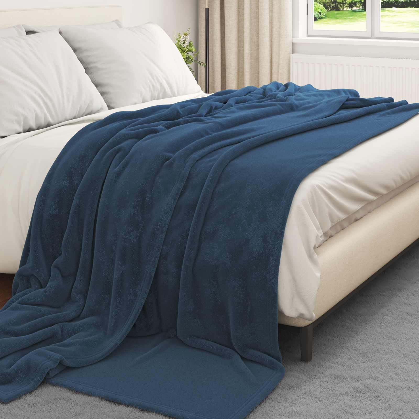 vidaXL Bettüberwurf Überwurfdecke Marineblau 220 x 240 cm Fleece