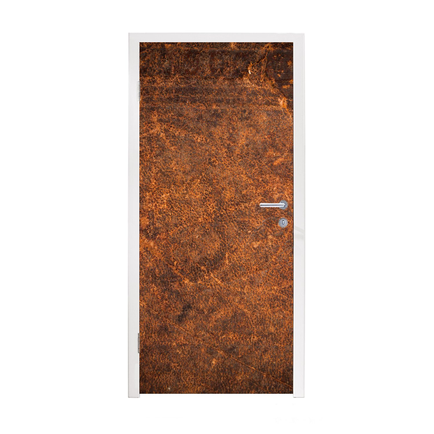 MuchoWow Türtapete Leder - Textur - Braun - Orange, Matt, bedruckt, (1 St), Fototapete für Tür, Türaufkleber, 75x205 cm