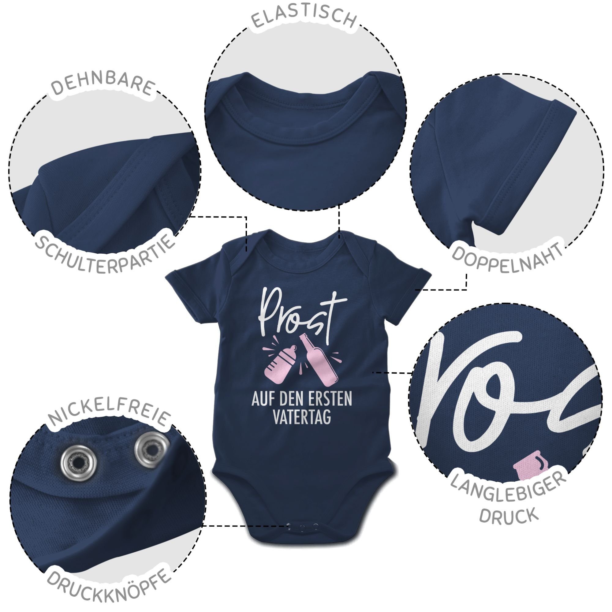 Shirtbody ersten Baby weiß/rosa - 3 Shirtracer Blau auf Vatertag Navy Vatertag Prost den Geschenk