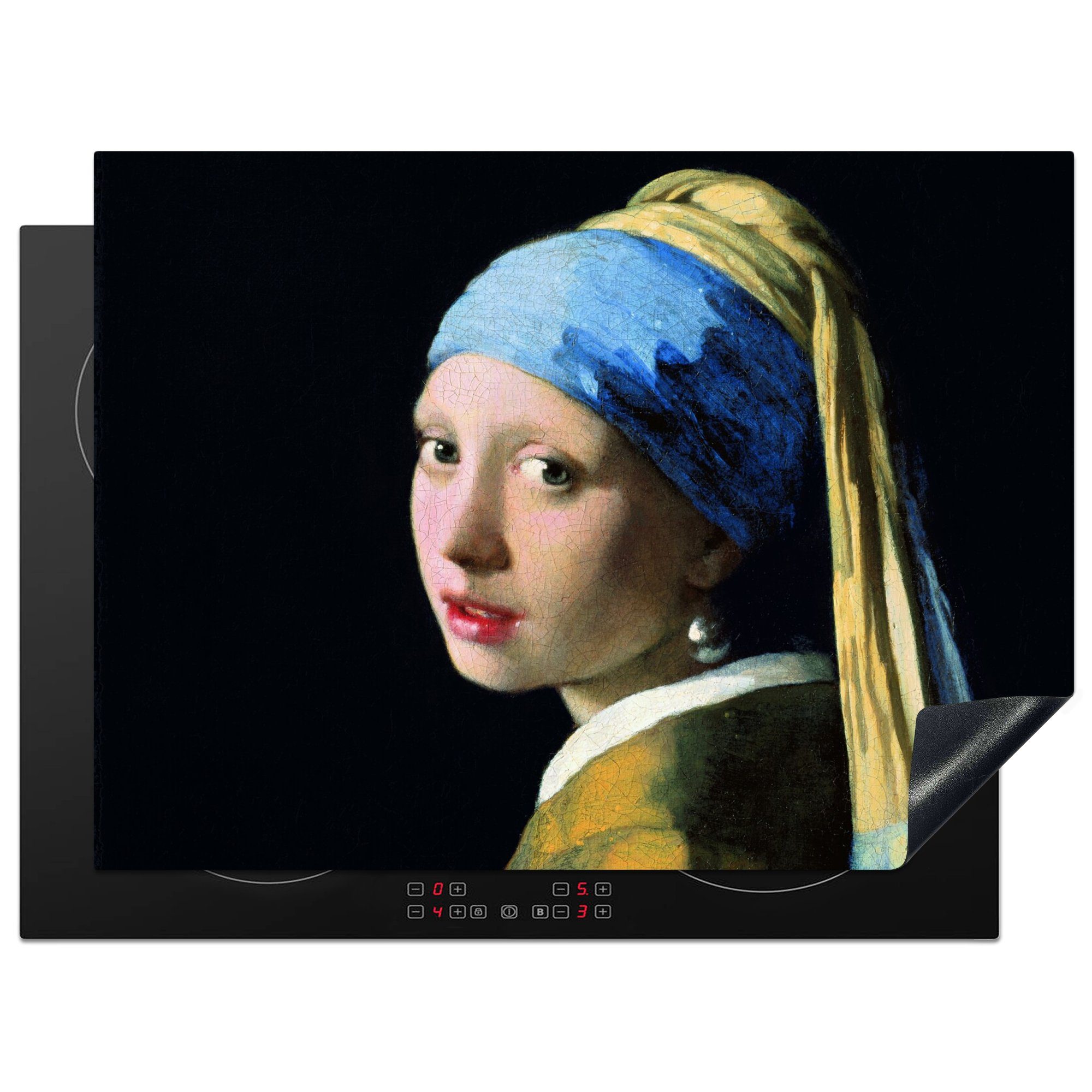 MuchoWow Herdblende-/Abdeckplatte Das Mädchen mit dem Perlenohrring - Johannes Vermeer, Vinyl, (1 tlg), 71x52 cm, Induktionskochfeld Schutz für die küche, Ceranfeldabdeckung