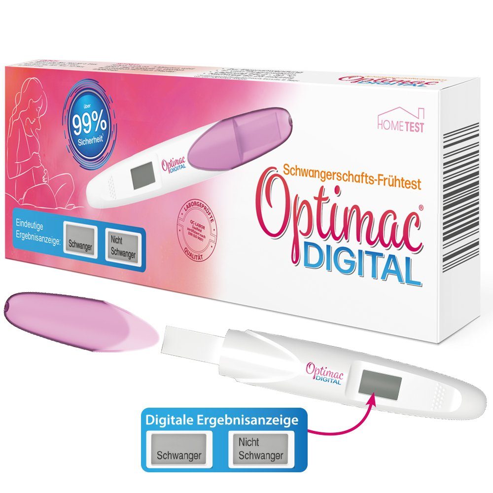 Optimac Schwangerschaftstest DIGITAL, Früh Test, 1-tlg., Optimac DIGITAL Schwangerschaftsfrühtest 6 Tage vor fälliger Periode, Digital