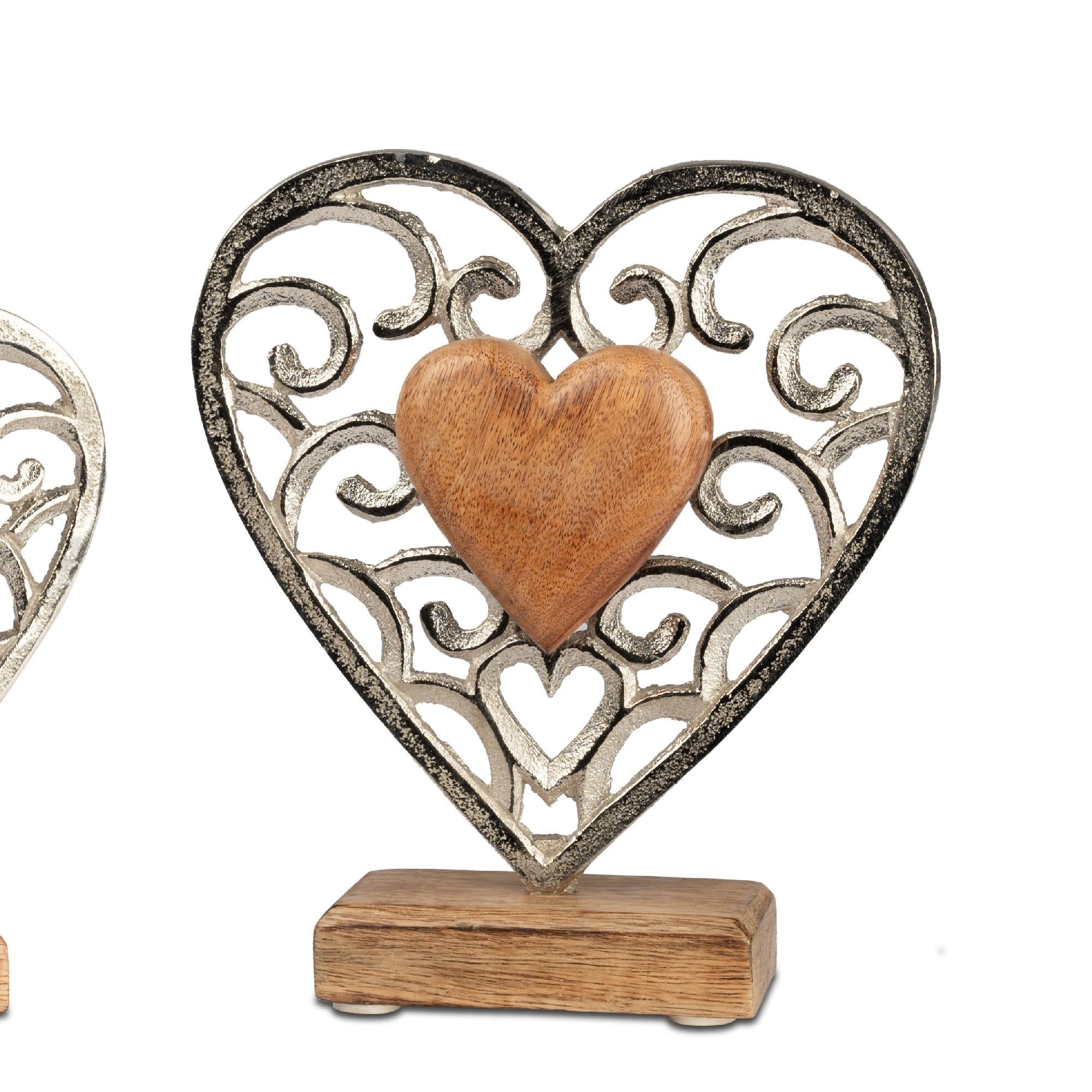 formano Dekofigur Alu Mangoholz, Auf Sockel, Silber, Motiv: Herz