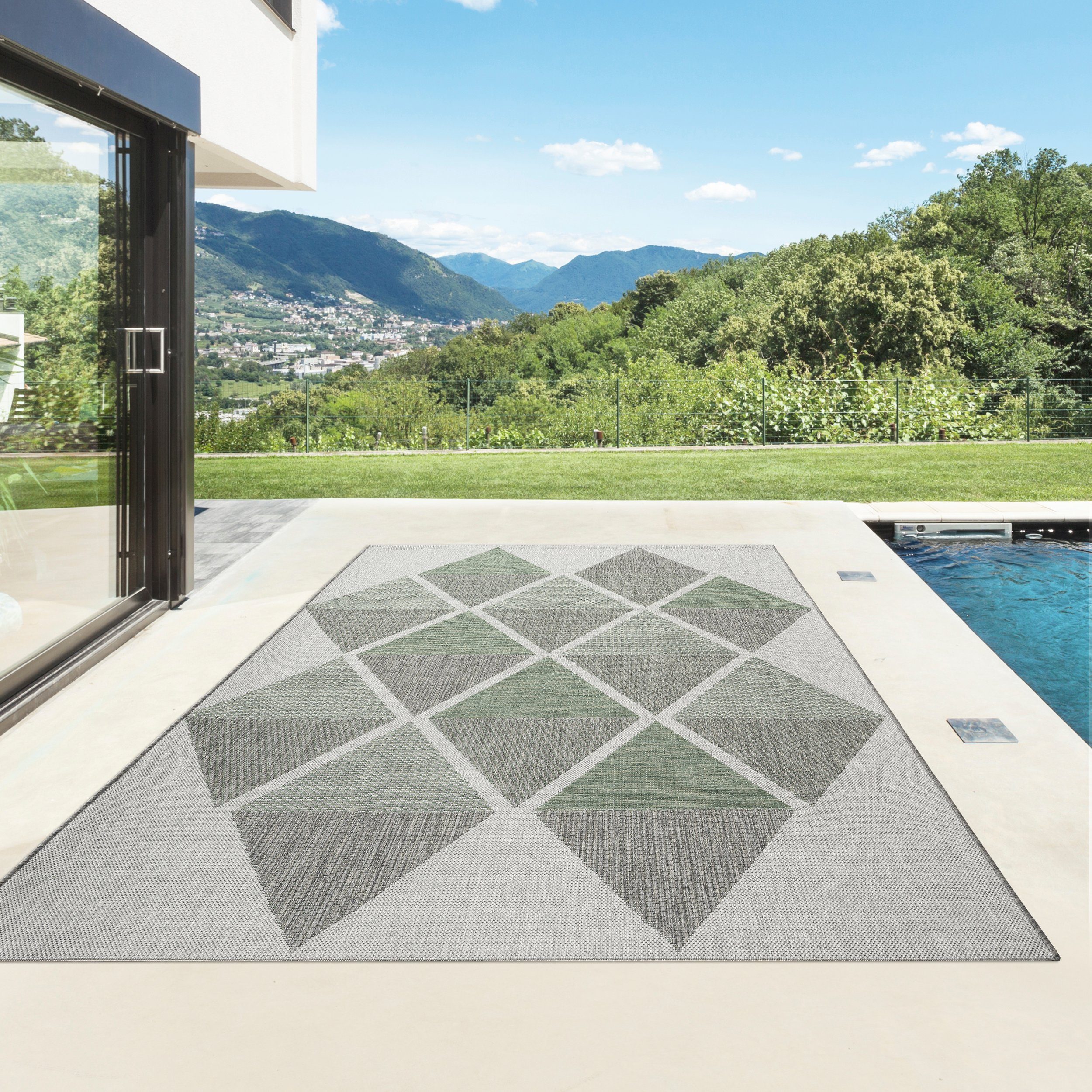 Teppich Outdoor & Indoor Teppich, TaCa Home, rechteckig, Höhe: 7 mm, Terrasse Balkon Garten Wohnzimmer Bad Küche, Grün - 80 x 150 cm 54124340grün | Kurzflor-Teppiche