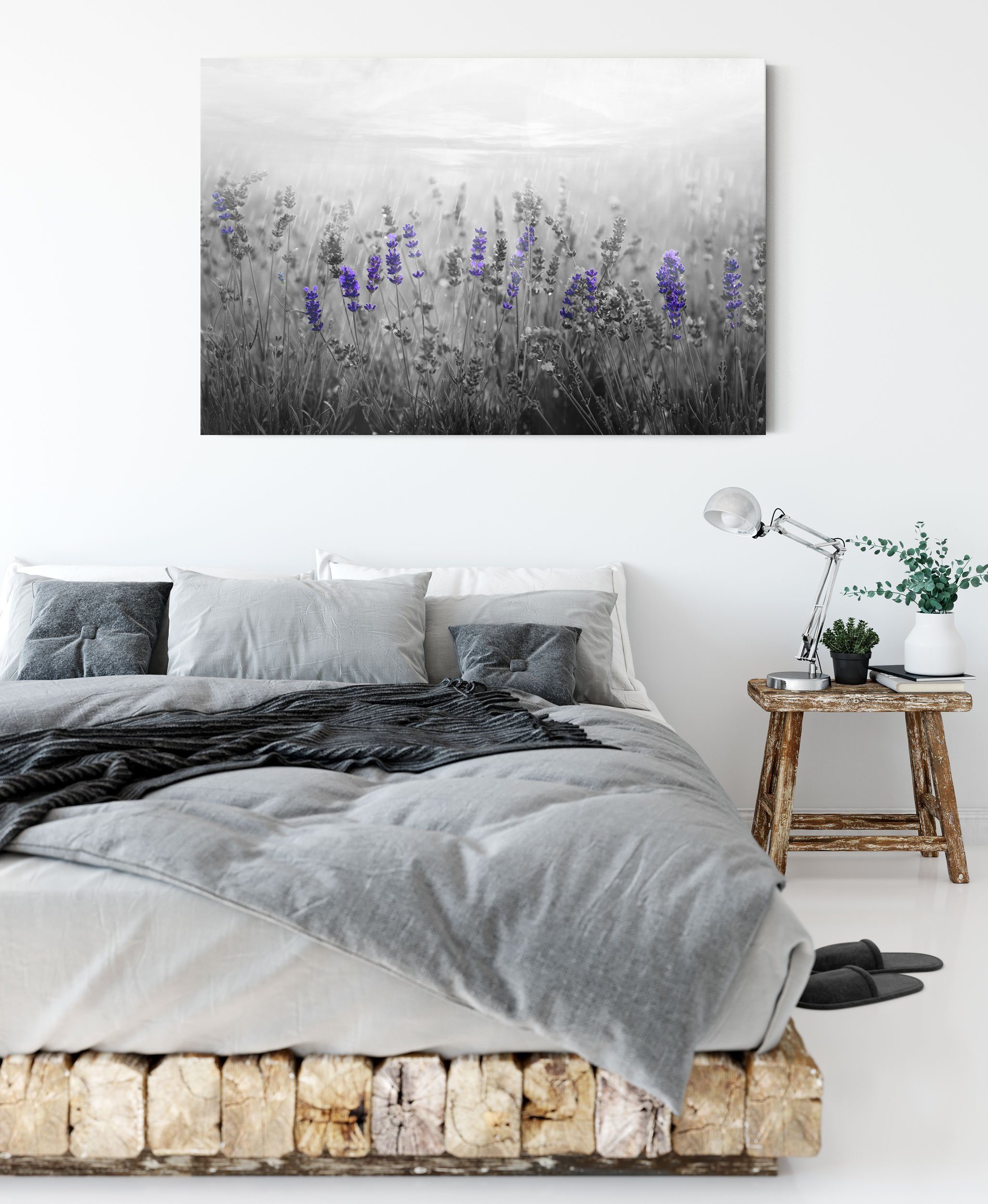St), wunderschönes Leinwandbild bespannt, Lavendelfeld Zackenaufhänger fertig inkl. (1 Leinwandbild Lavendelfeld, Pixxprint wunderschönes