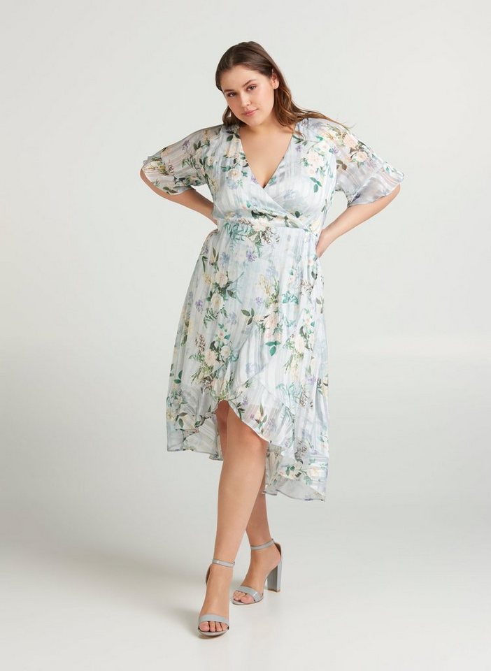 Festtagsmode - Zizzi Abendkleid Große Größen Damen Kleid mit Blumenprint und kurzen Ärmeln ›  - Onlineshop OTTO