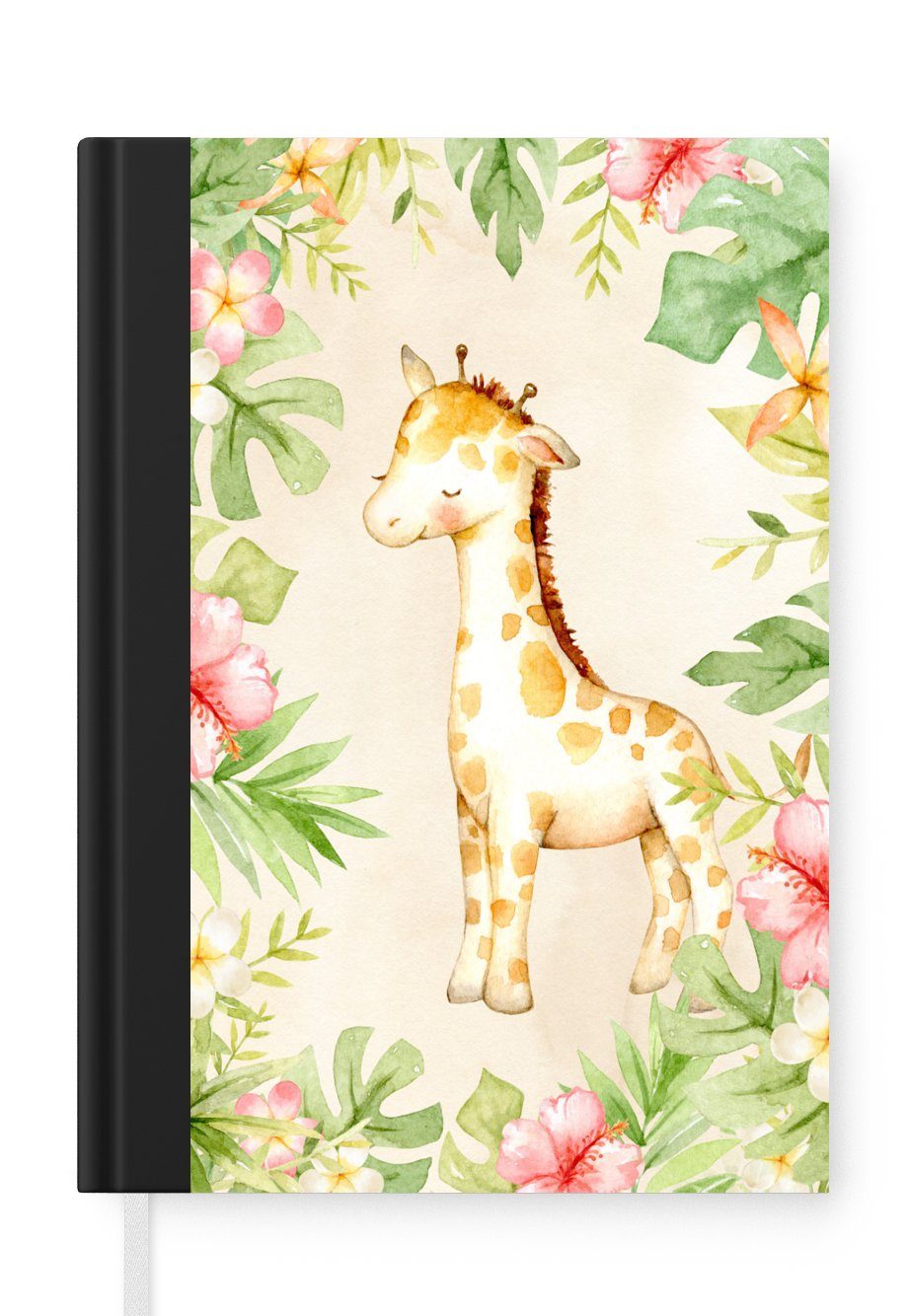 MuchoWow Notizbuch Giraffe - Aquarell - Blumen, Journal, Merkzettel, Tagebuch, Notizheft, A5, 98 Seiten, Haushaltsbuch