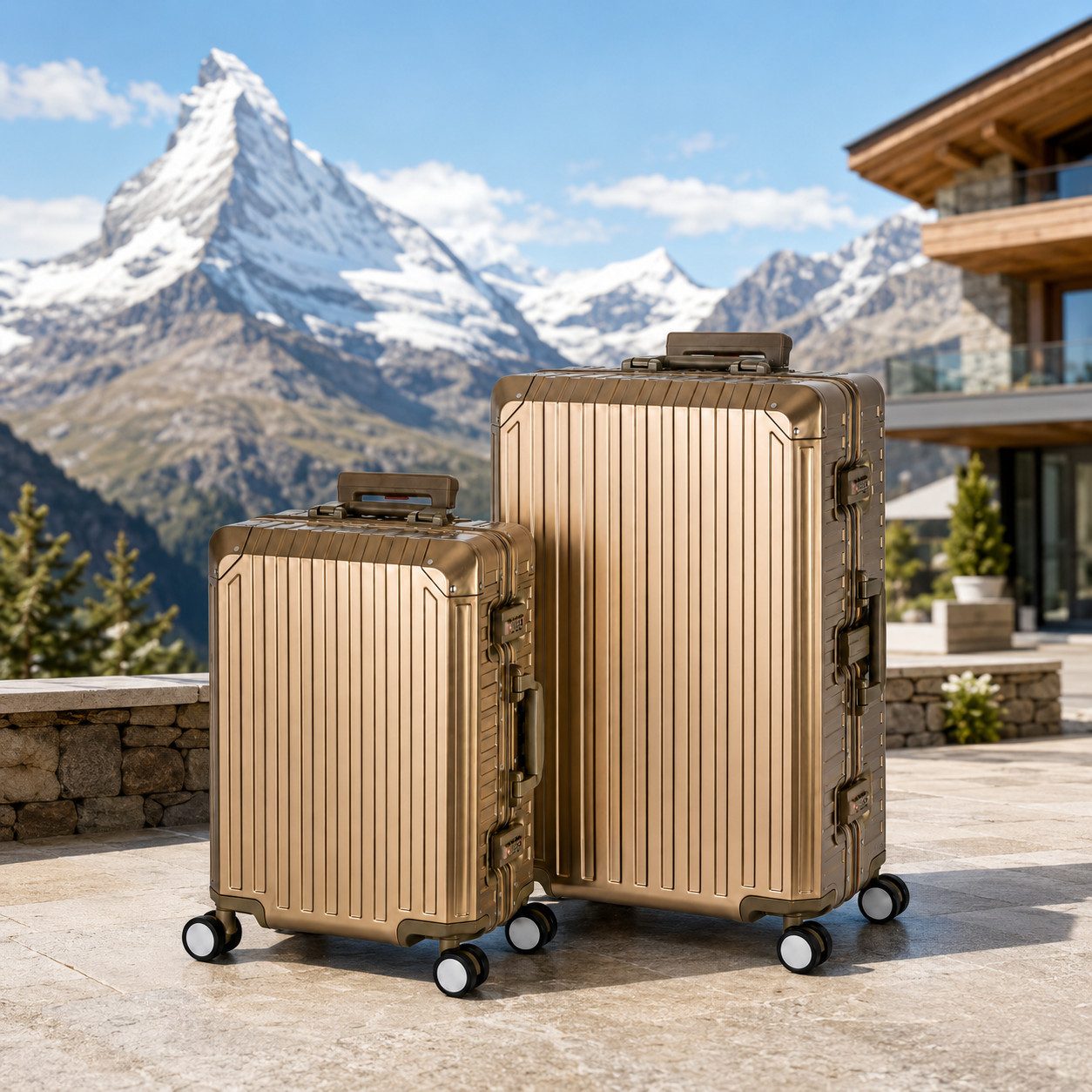 Travelhouse Kofferset 100% Aluminium TOKYO - verschiedene Farben, 4 Rollen, (2 tlg., S+L), mit stabilem Aluminium-Gehäuse, mit verstärkten Ecken