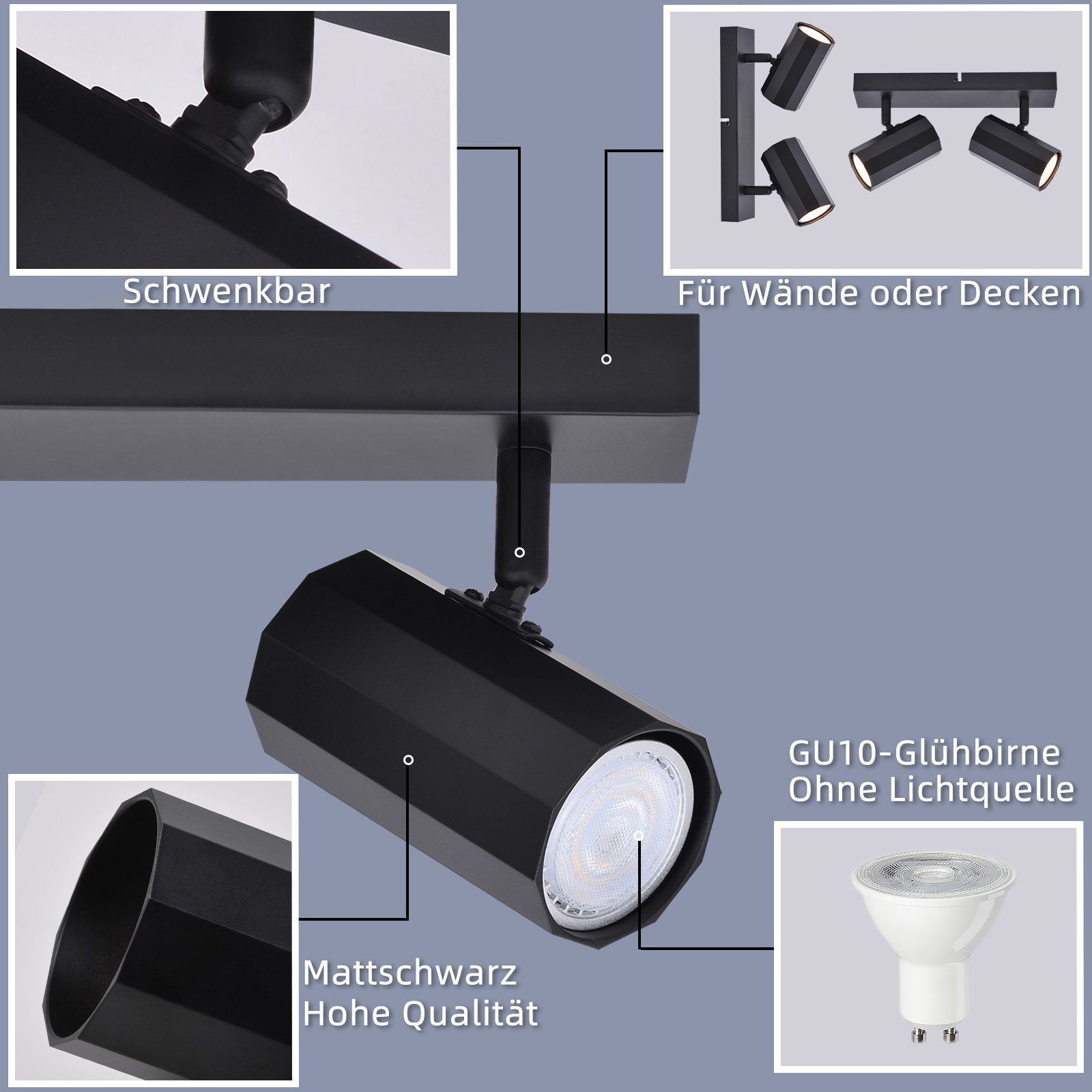 Nettlife Deckenstrahler 2/3/4 Flammig Schwarz Vintage günstig online kaufen