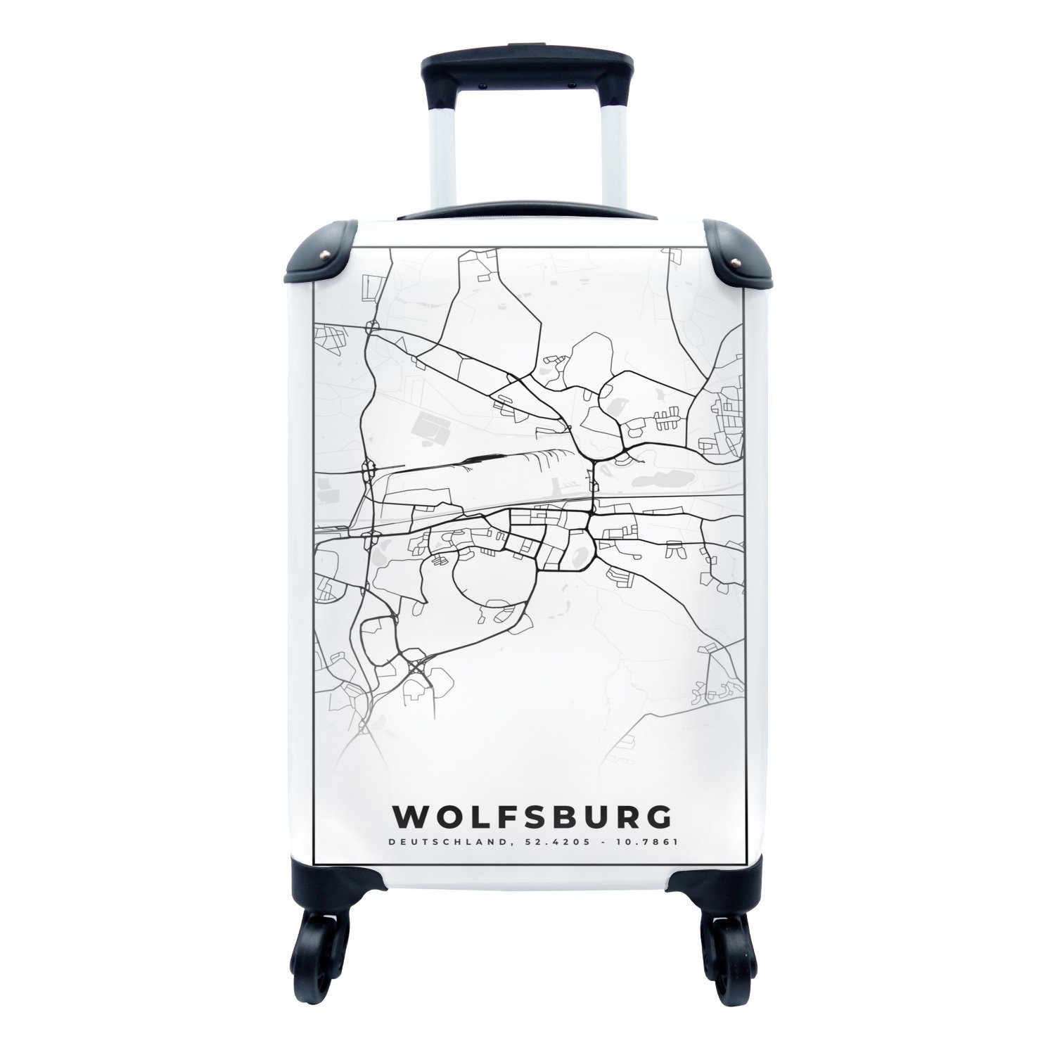 MuchoWow Handgepäckkoffer Reisekoffer 4 - Wolfsburg Reisetasche Rollen, Ferien, Stadtplan, - mit Karte Handgepäck für Trolley, rollen