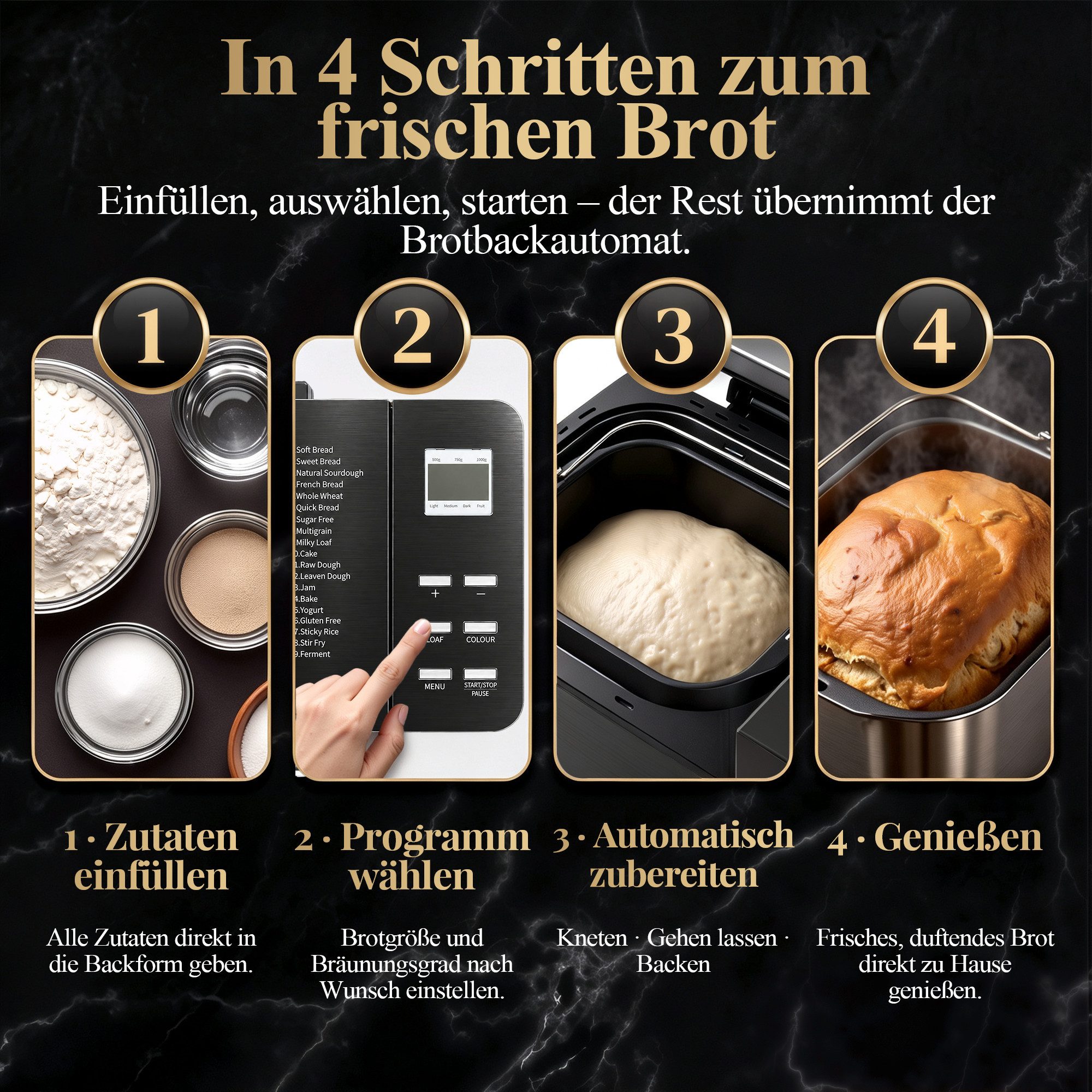 Furnicopia Brotbackautomat 19-in-1 Brotbackautomat, 1kg, Edelstahl, Timer, automatische Beigabe, 19 Programme, 710 W, 19 Programme, 3 Krustenfarben 3 GroBen,Ker – Bild 4 von 5