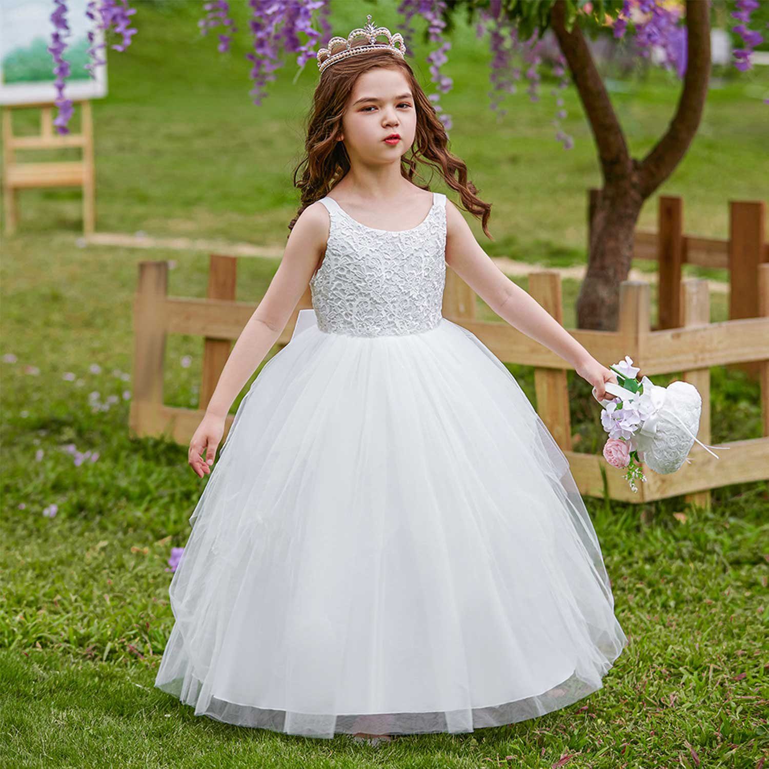 Daisred Partykleid Mädchenkleider Prinzessin Weiß Kleider Performance Kleidung