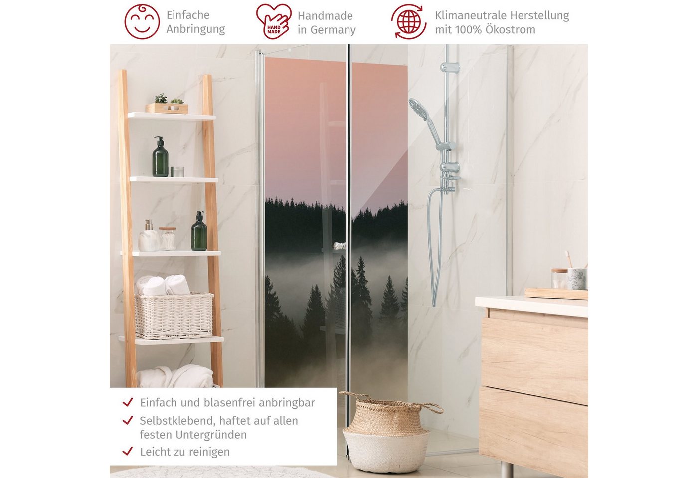 Thumbnail - Bilderdepot24 Badrückwand Wald schwarz Duschrückwand ohne Bohren Dusche Natur, (1-tlg., Hart-Folie Smart matt 0,35 mm), ...