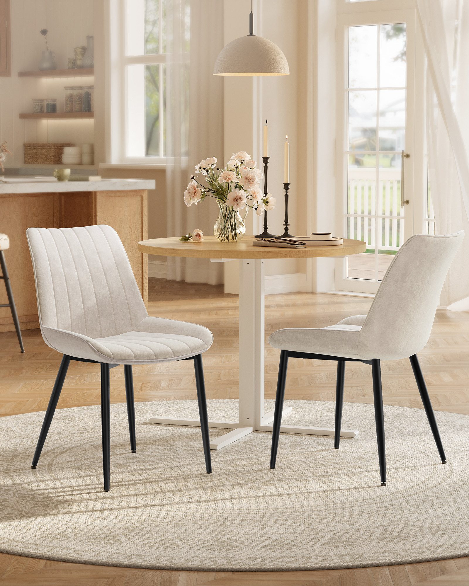 SONGMICS Esszimmerstuhl Küchenstuhl aus Samt, Polsterstuhl mit Armlehnen, Loungesessel (6 St), bis 120 kg belastbar, für Esszimmer, Küche, Stahlbeine, Polsterst – Bild 3 von 5