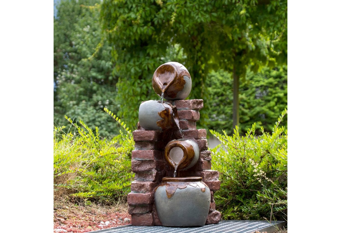 Thumbnail - Köhko Gartenbrunnen Riesa mit Mauerwerk und Krügen Wasserfall Wasserspiel für Terrasse