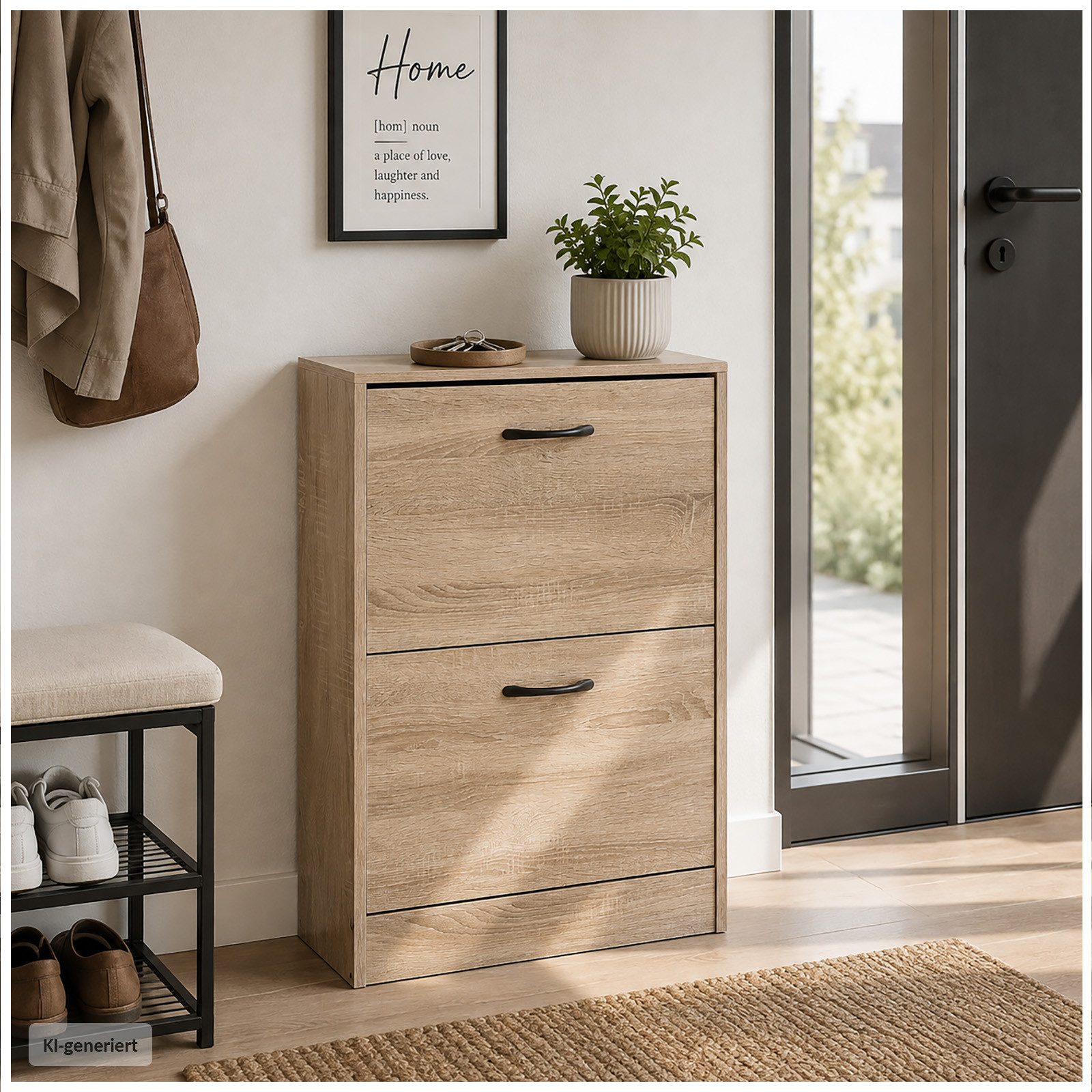HTI-Living Schuhschrank Schuhkipper Sonoma mit 2 Klappfächern 60 x 81 x 24 cm (1 Stück, 1-St., 1 Schuhkipper mit 2 Klappfächern) modern Platzsparend