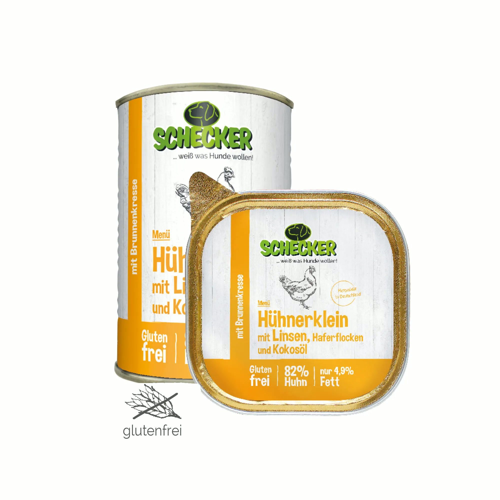 Schecker Schecker Hundemenü -Hühnerklein mit Linsen, Haferflocken und Kokosöl Huhn, Nassfutter für: Hunde, singleprotein