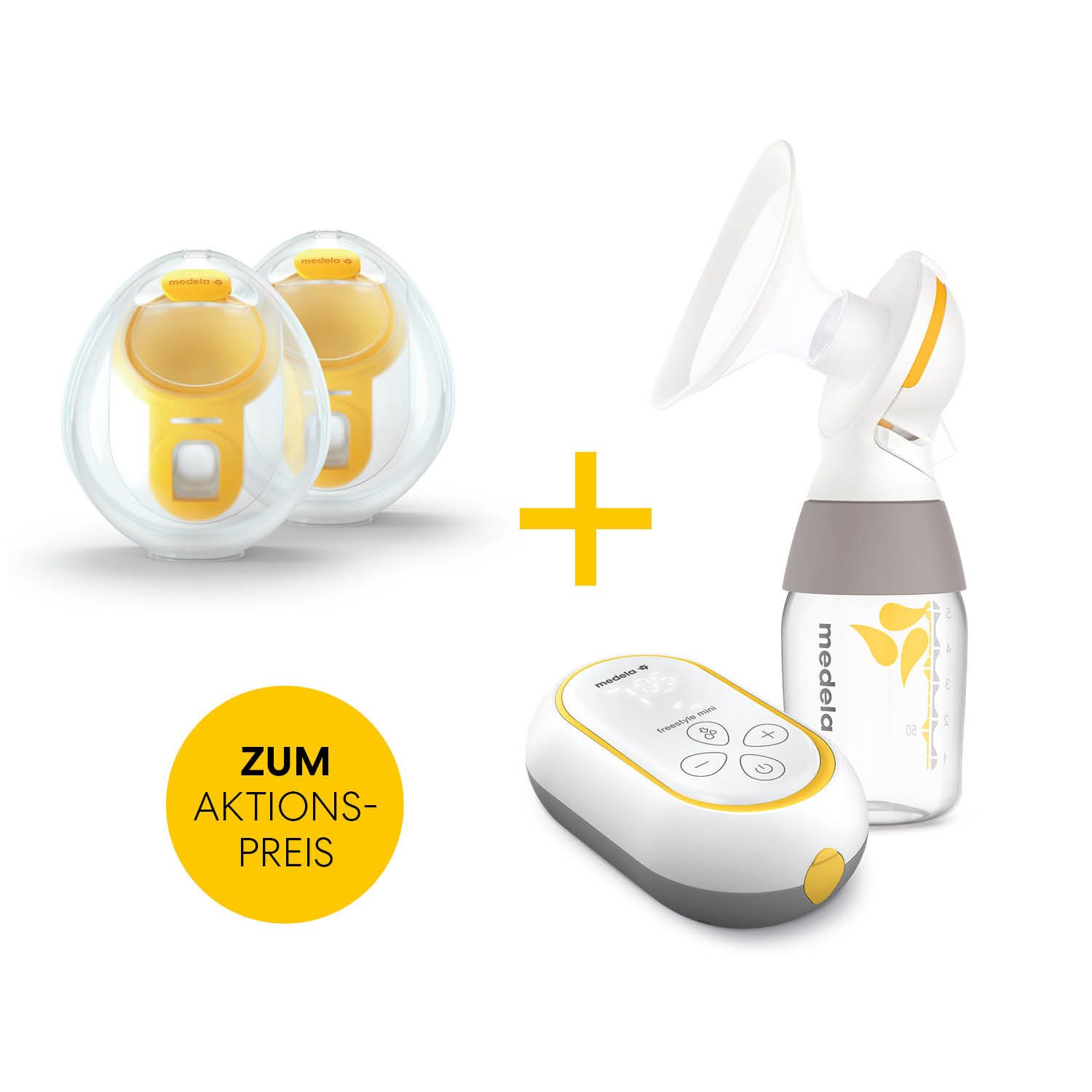 MEDELA Elektrische Milchpumpe AKTIONSPACK Freestyle Mini Classic & Handsfree Doppelpumpset, Spar-Set, 2-tlg., Zwei Abpump‑Optionen.