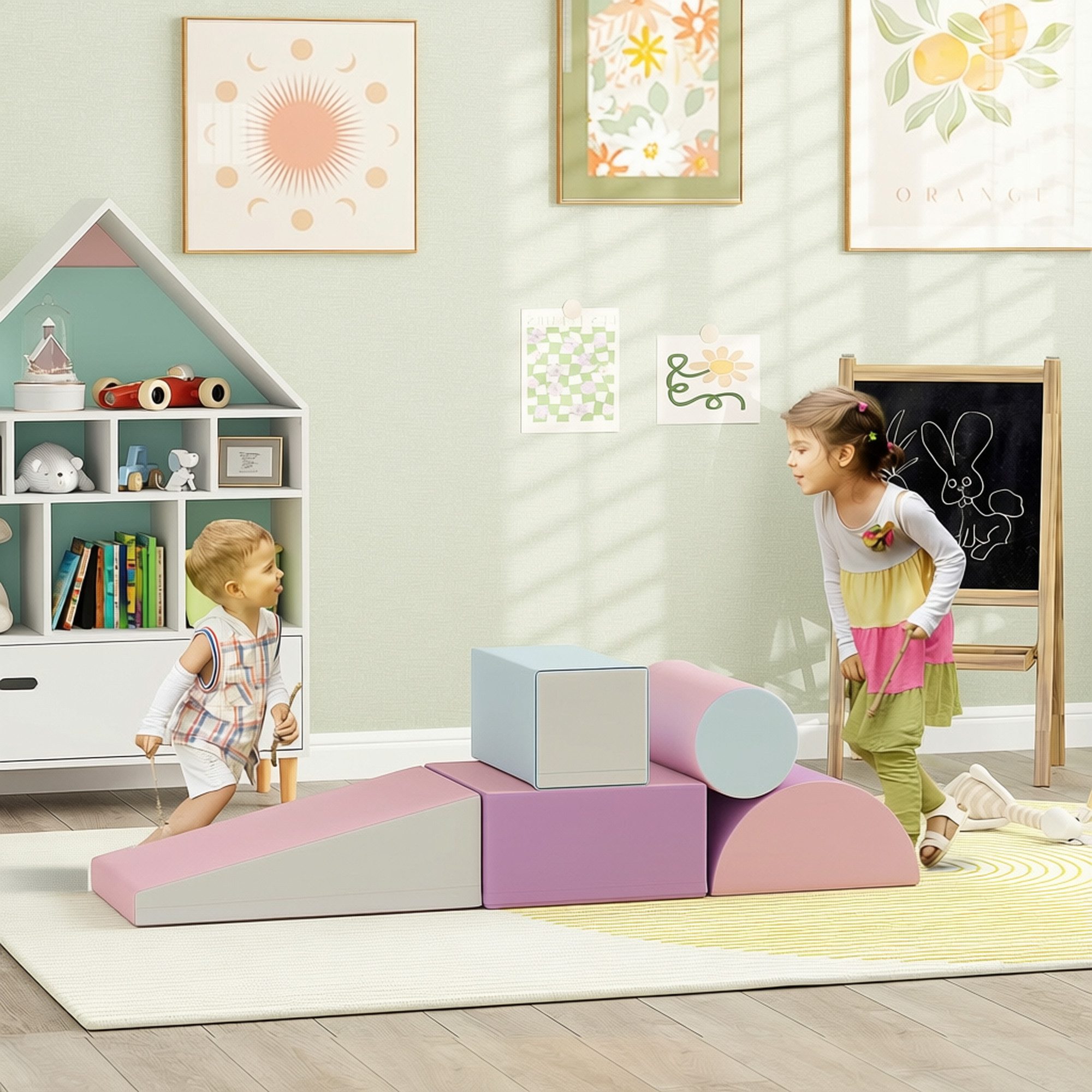 HOMCOM Schaumstoff Kinder Softbausteine klettern Bauklötze Weiche Spielbausteine, (Riesenbausteine, 5 St., Bausteinset), für 1-3 Jahre alt Kinder Kunstleder