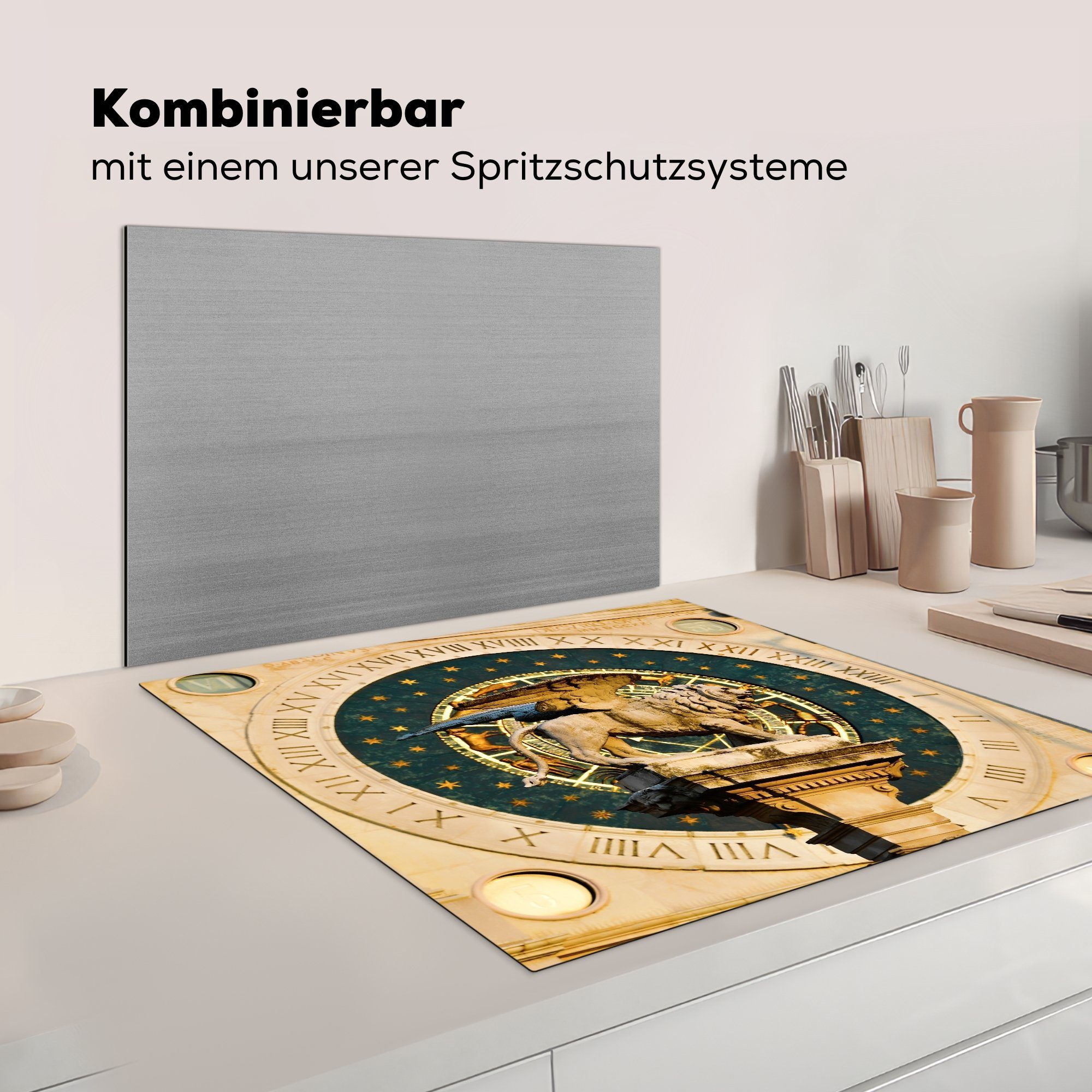 Ceranfeldabdeckung, Römer - MuchoWow Vinyl, Arbeitsplatte 78x78 küche cm, Uhr - Herdblende-/Abdeckplatte (1 für Venedig, tlg),