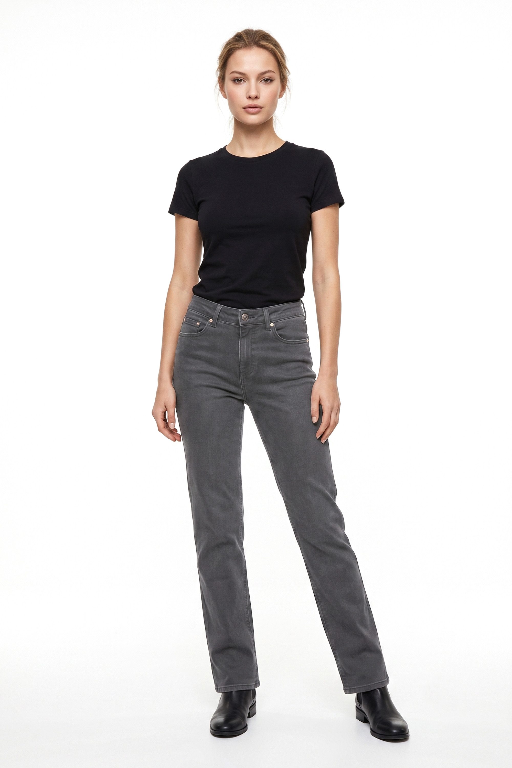 ESRA Regular-fit-Jeans Damen Jeans Straight Leg Stretch Jeans Damen Gerades Bein Jeanshose Straight Jeans Damen Geradeschnitt High Waist Jeanshose bis Übergröße