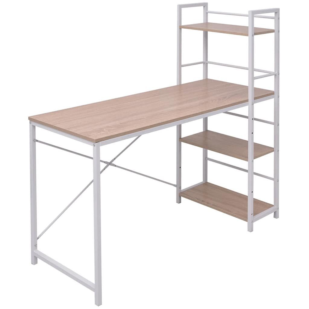 vidaXL Schreibtisch Schreibtisch mit Bücherregal mit 4 Böden Eiche
