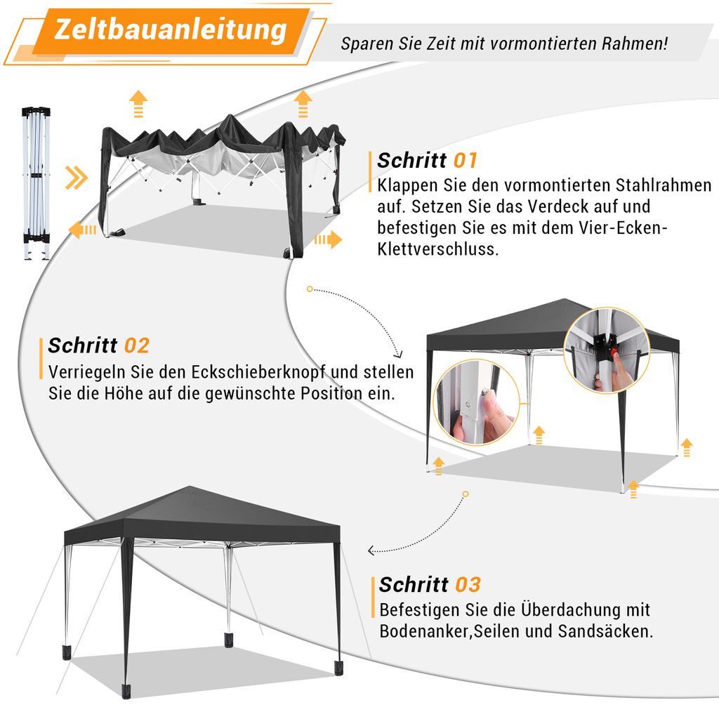 LUCKZON Pavillon 3x3m Pop Up Pavillion günstig online kaufen