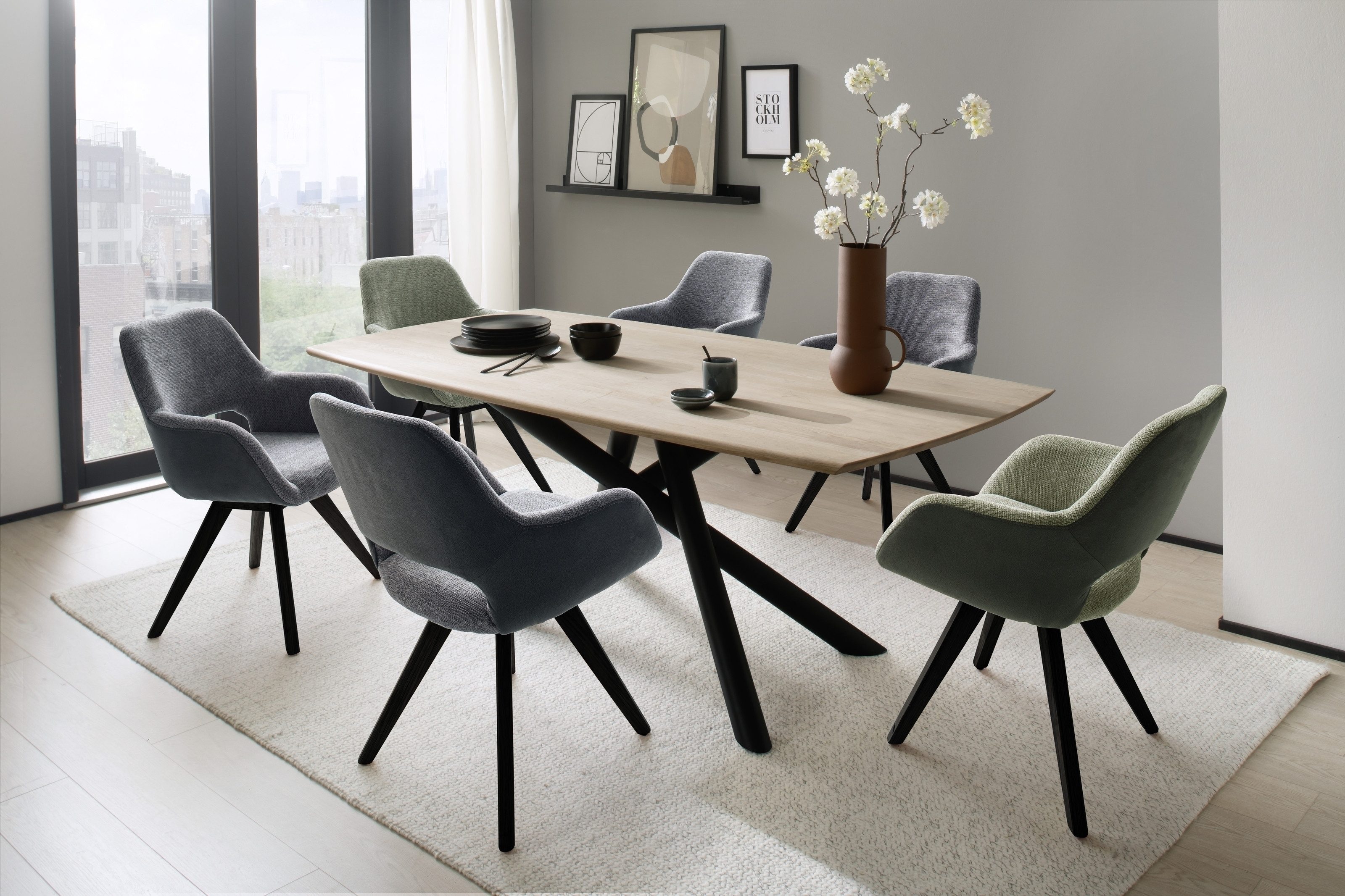 MCA living Schalenstuhl in Oliv, Stoffmix Fantasy/ Arizona - 56x86x64cm (BxHxT)
