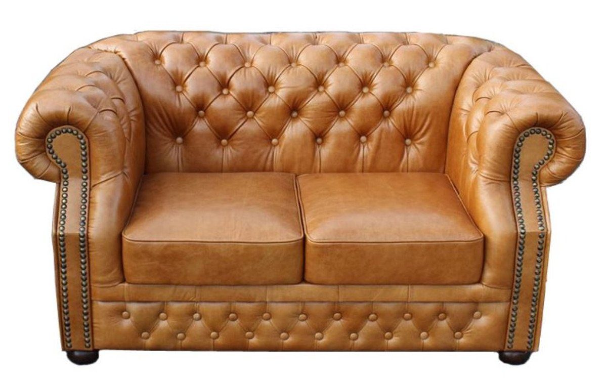 2-Sitzer Sofa x Hellbraun 2er Echtleder - Padrino Luxus 180 cm 80 90 Chesterfield H. Casa x Möbel